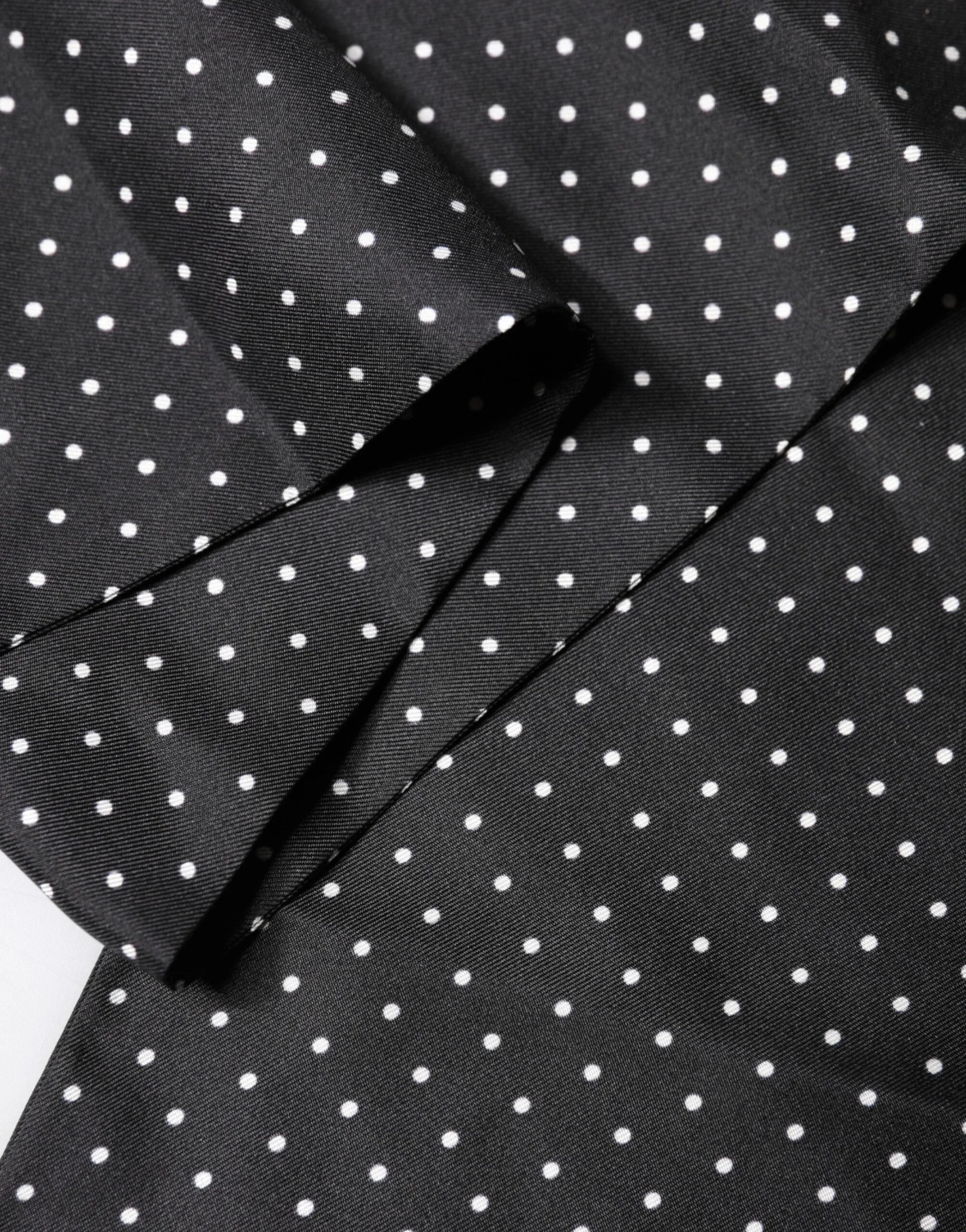 Dolce & Gabbana Black Polka Dot Fringes Silk Foulard 139cm x 14.5cm Scarf