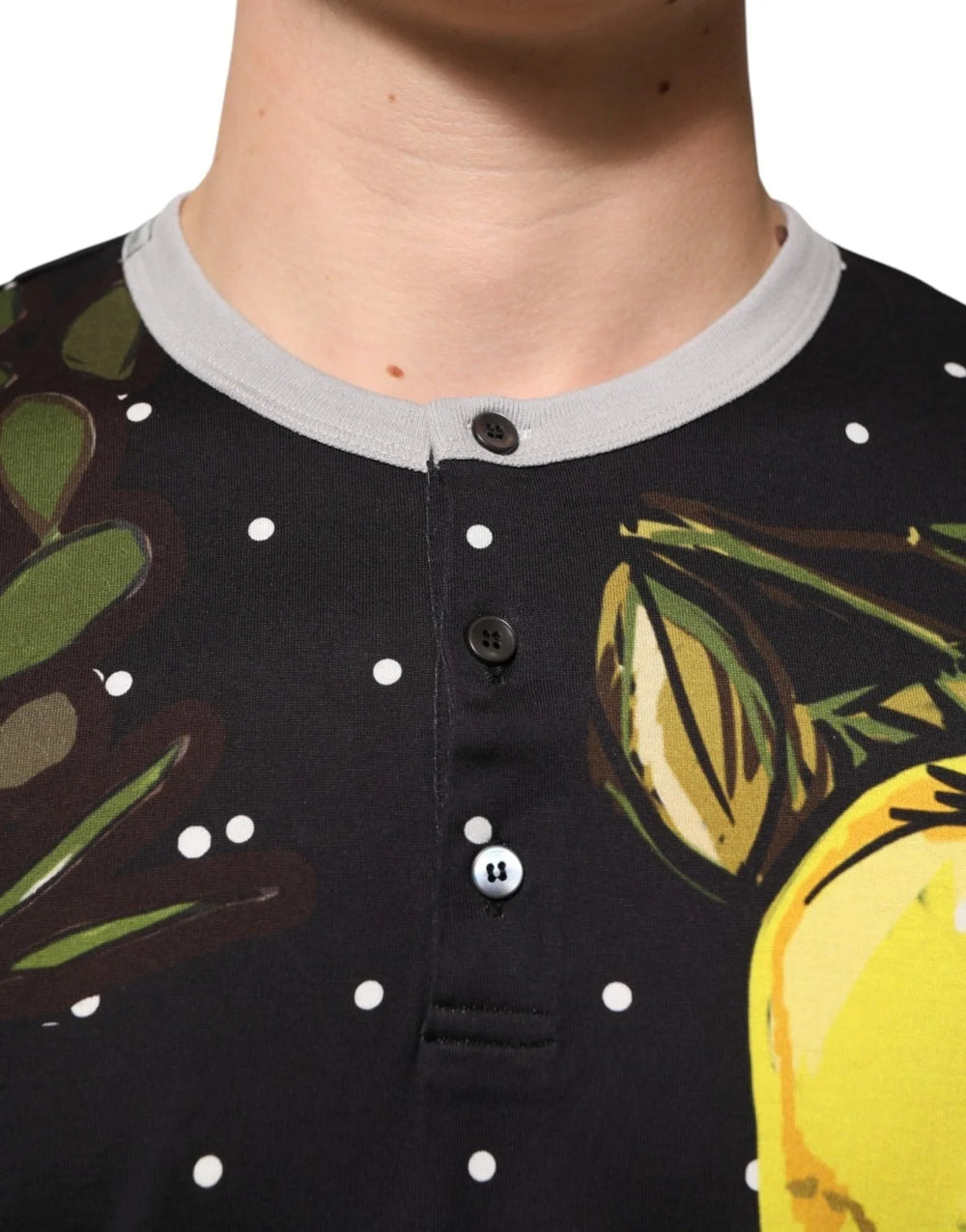 Dolce & Gabbana Black Polka Dot Lemons Horse Henley T-Shirt - IT52 | XL