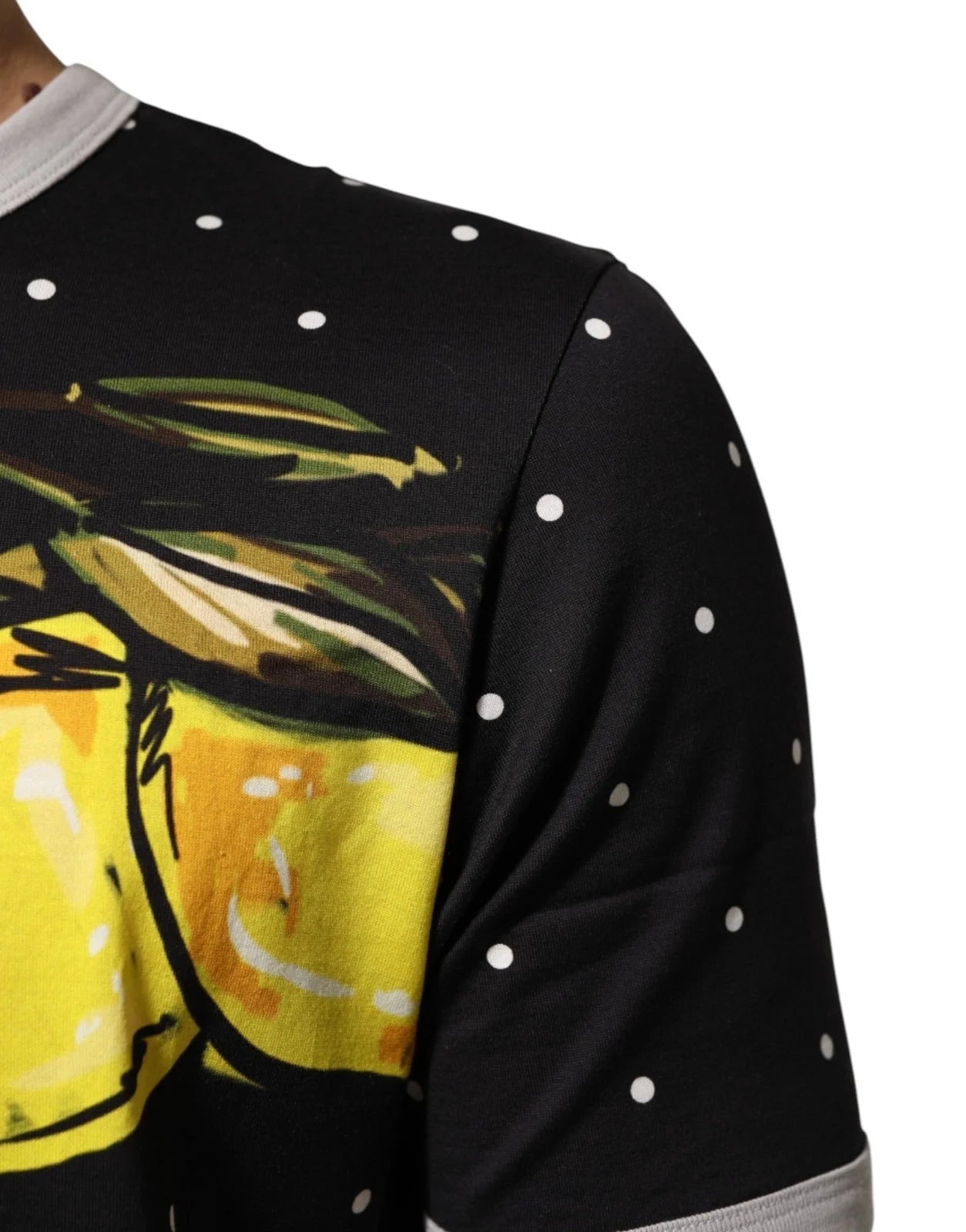 Dolce & Gabbana Black Polka Dot Lemons Horse Henley T-Shirt - IT52 | XL