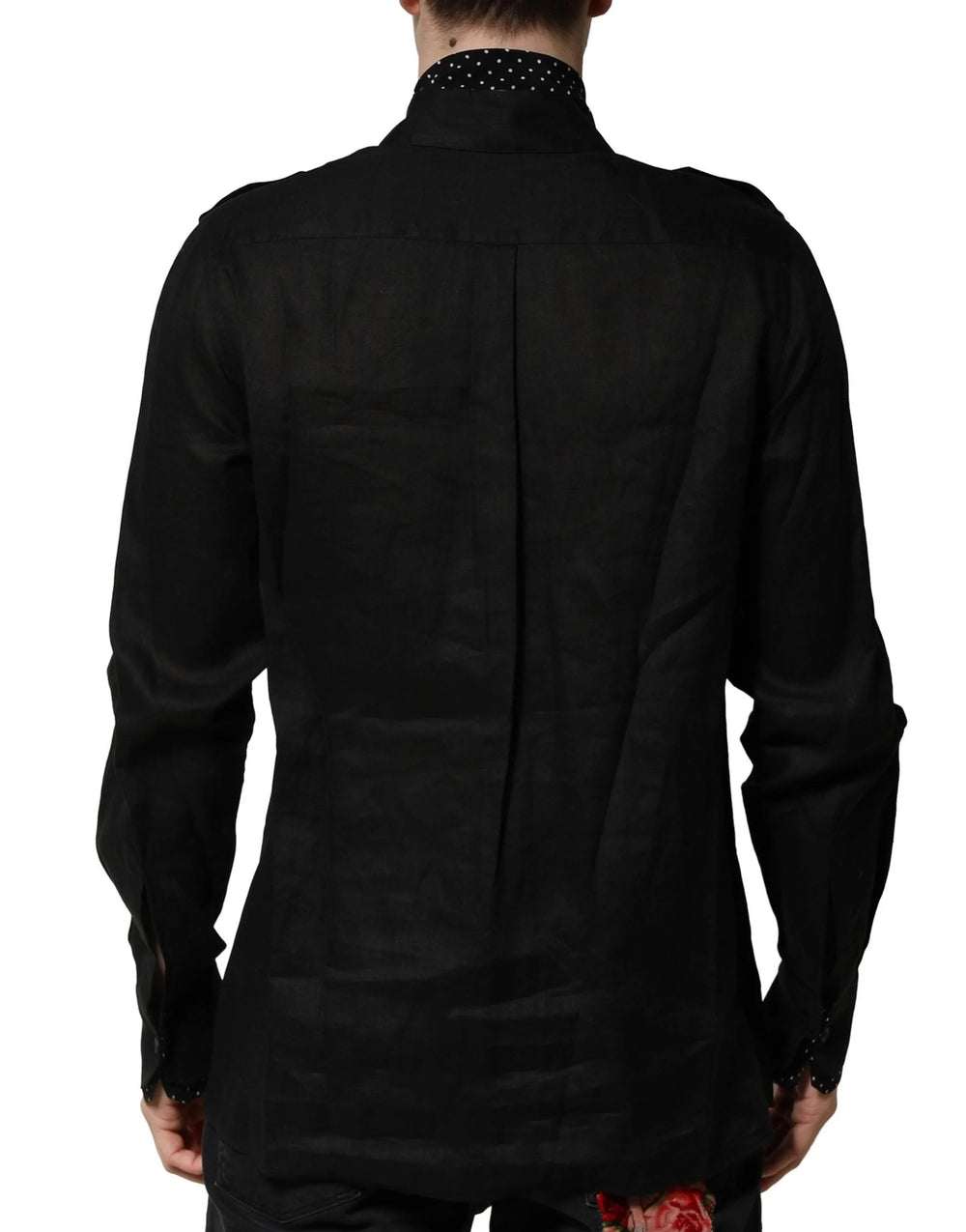 Dolce & Gabbana Black Polka Dot Linen Silk Men Casual Shirt - IT40 | M - Shirts