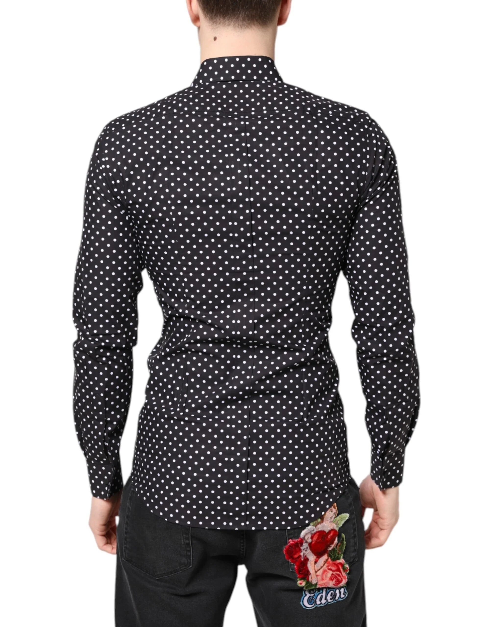 Dolce & Gabbana Black Polka Dot Long Sleeves Gold Formal Shirt - IT38 | XS - Shirts