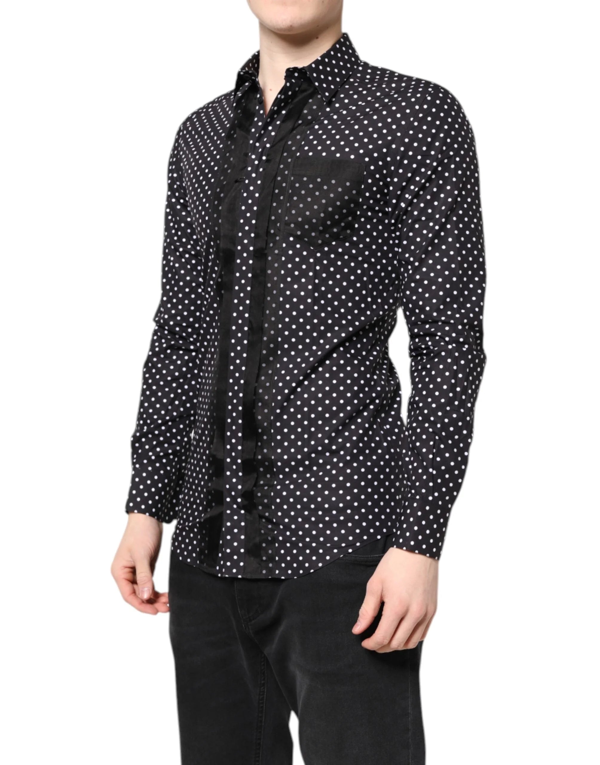 Dolce & Gabbana Black Polka Dot Long Sleeves Gold Formal Shirt - IT38 | XS - Shirts