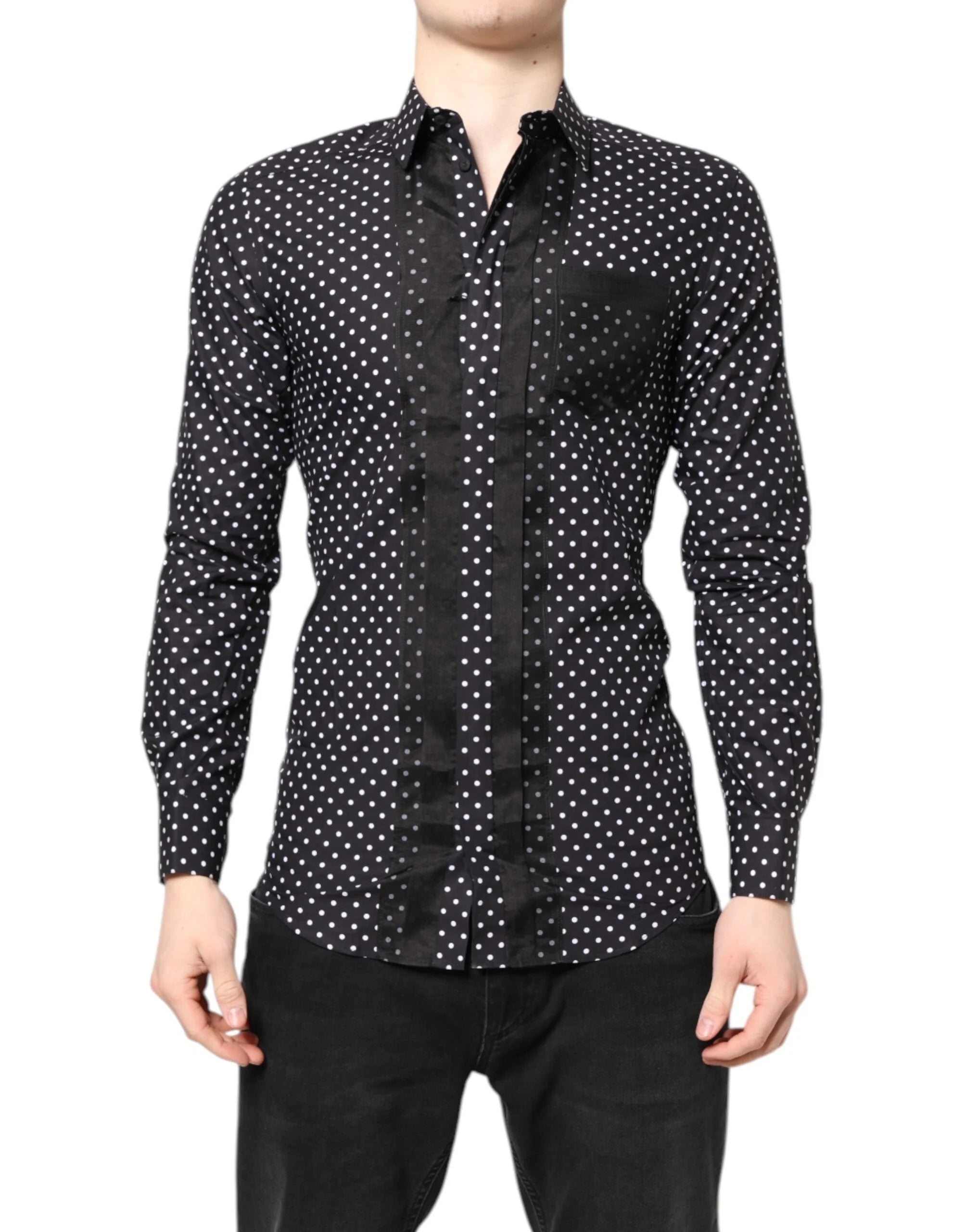Dolce & Gabbana Black Polka Dot Long Sleeves Gold Formal Shirt - IT38 | XS - Shirts