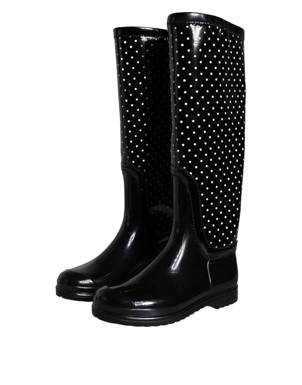 Dolce & Gabbana Black Polka Dot Rubber Knee High Boots Shoes - EU35/US4.5 - Boots