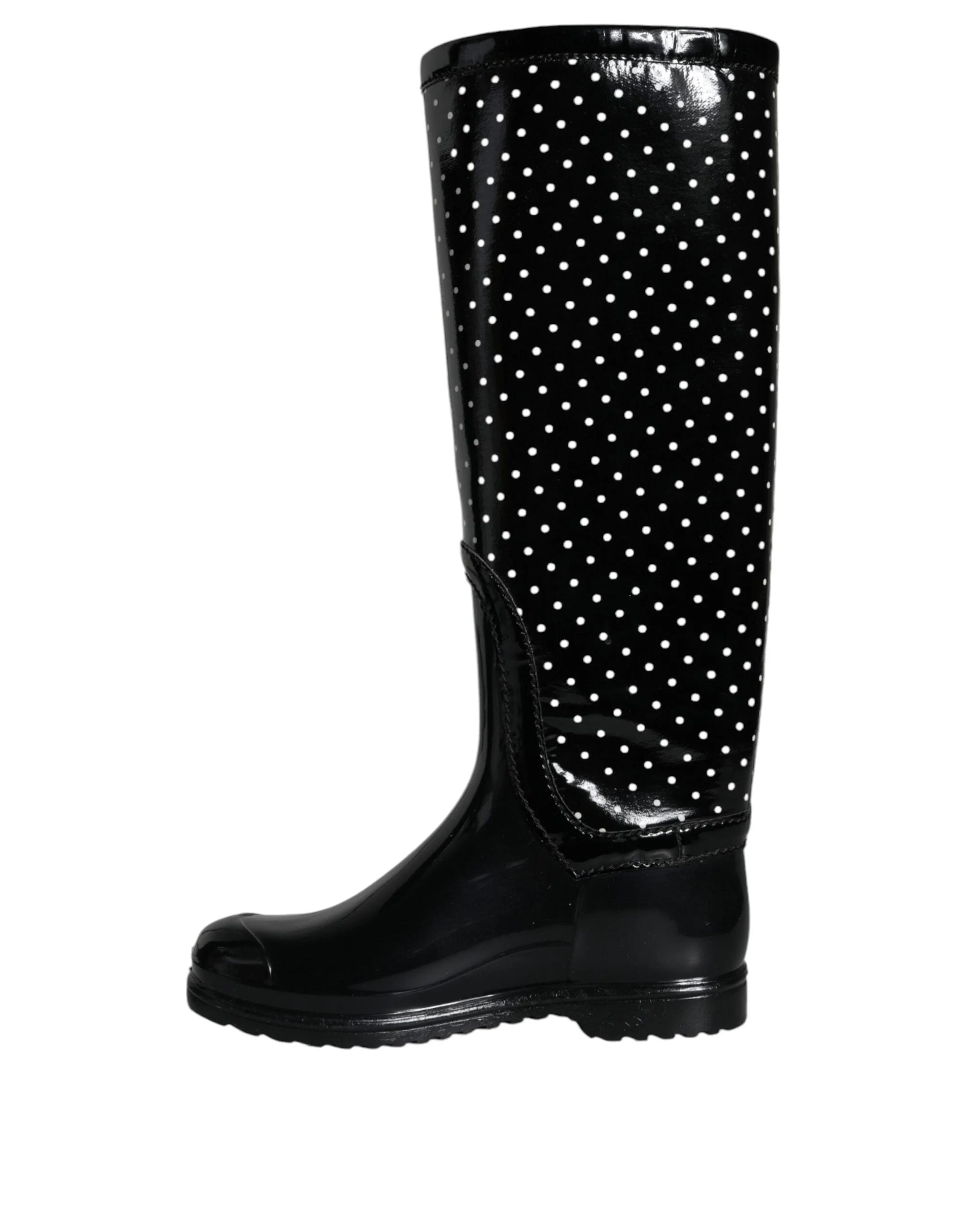 Dolce & Gabbana Black Polka Dot Rubber Knee High Boots Shoes - EU35/US4.5 - Boots