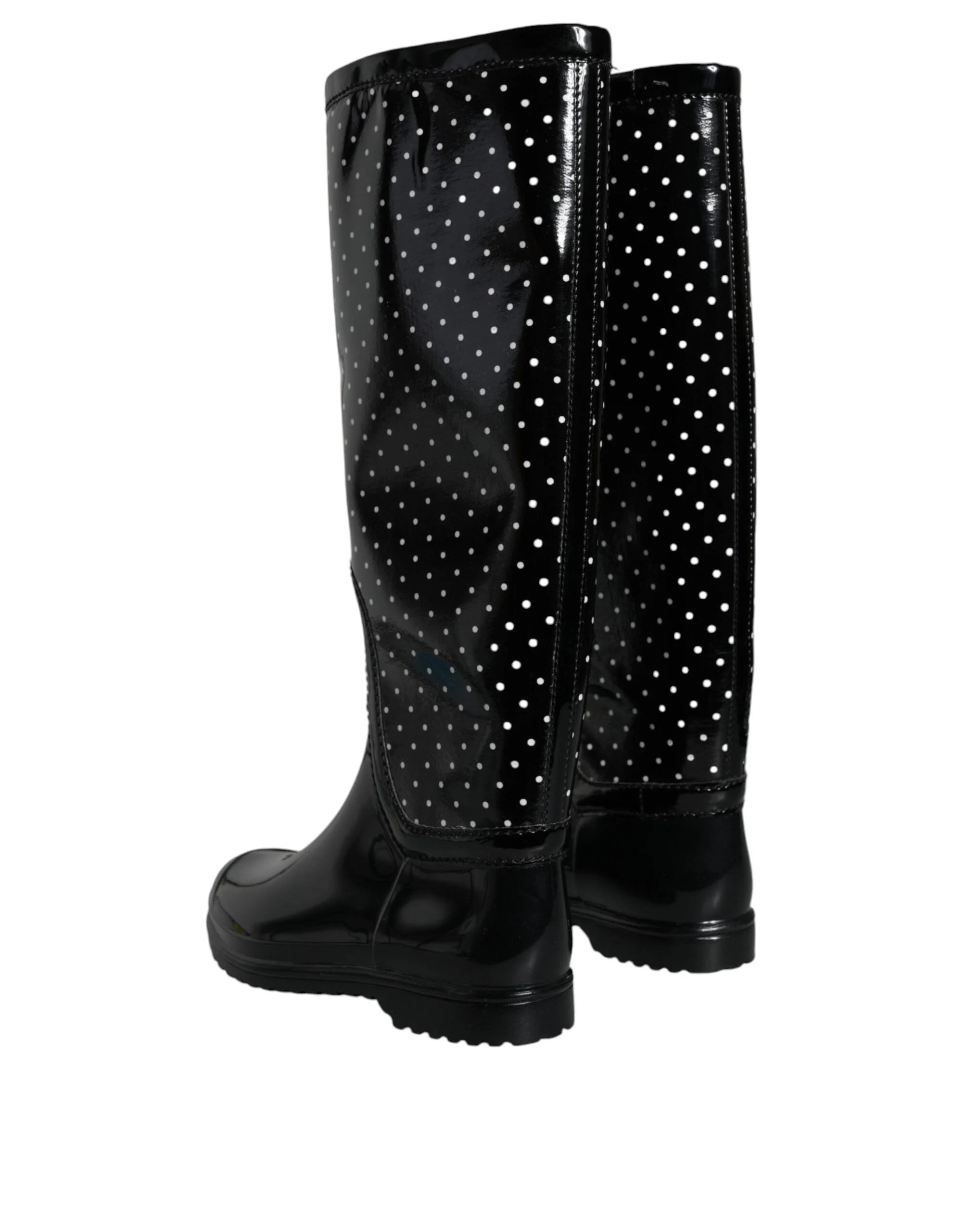 Dolce & Gabbana Black Polka Dot Rubber Knee High Boots Shoes - EU35/US4.5 - Boots