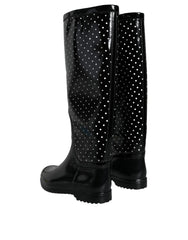 Dolce & Gabbana Black Polka Dot Rubber Knee High Boots Shoes - EU35/US4.5 - Boots