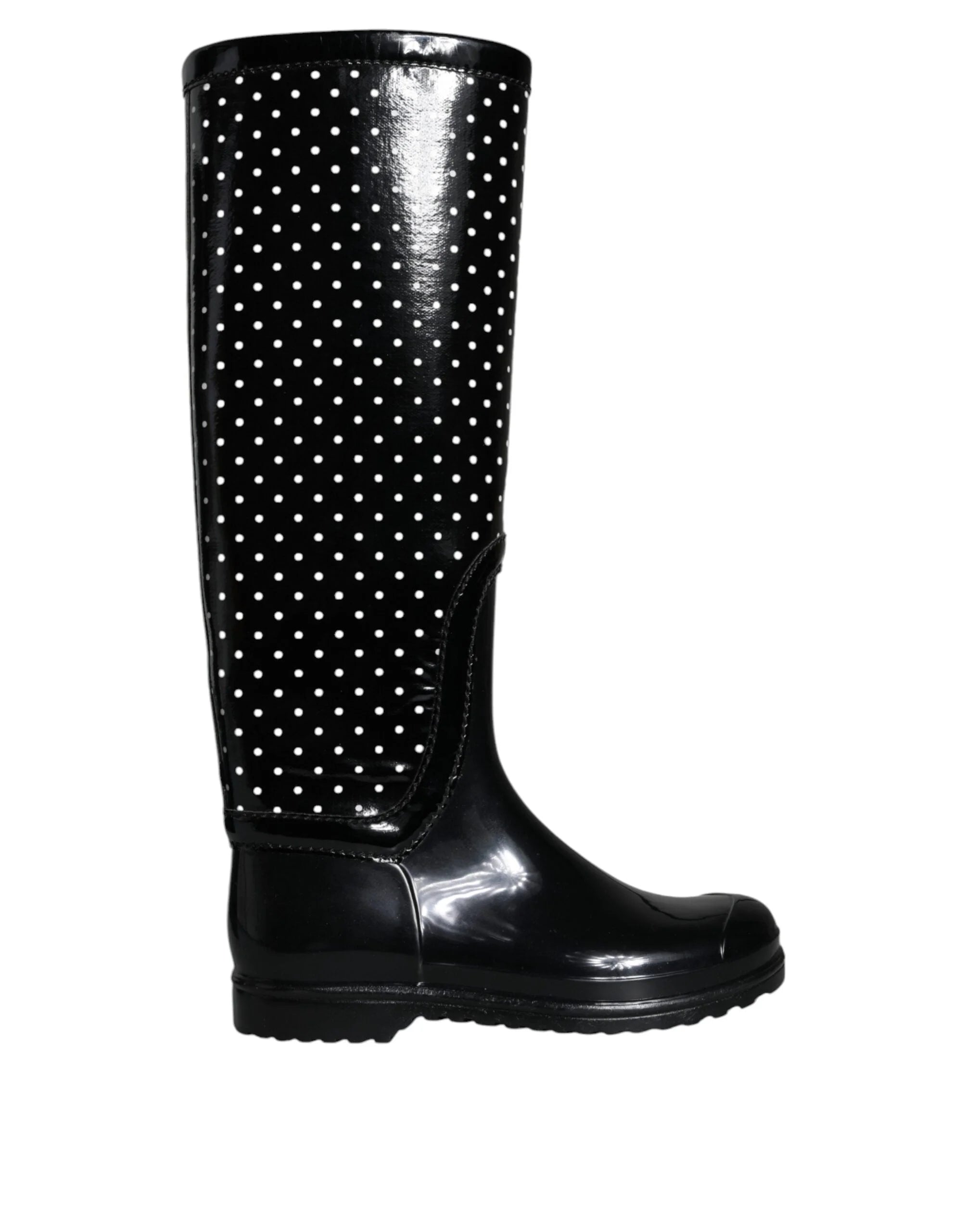 Dolce & Gabbana Black Polka Dot Rubber Knee High Boots Shoes - EU35/US4.5 - Boots