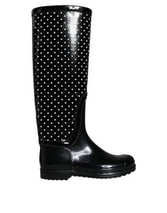 Dolce & Gabbana Black Polka Dot Rubber Knee High Boots Shoes - EU35/US4.5 - Boots