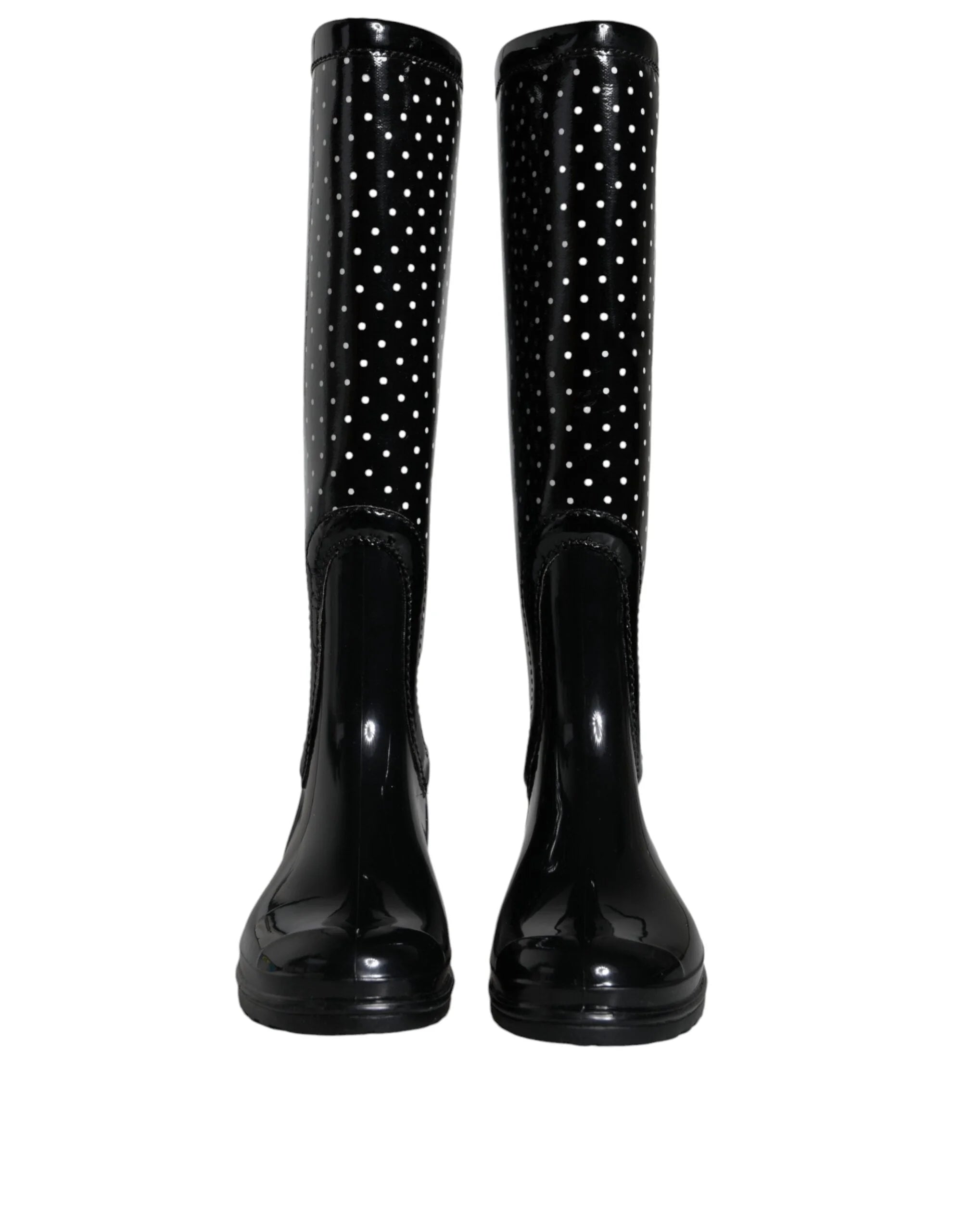 Dolce & Gabbana Black Polka Dot Rubber Knee High Boots Shoes - EU35/US4.5 - Boots