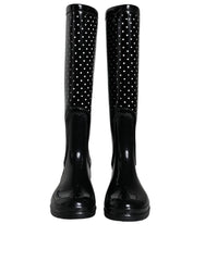 Dolce & Gabbana Black Polka Dot Rubber Knee High Boots Shoes - EU35/US4.5 - Boots