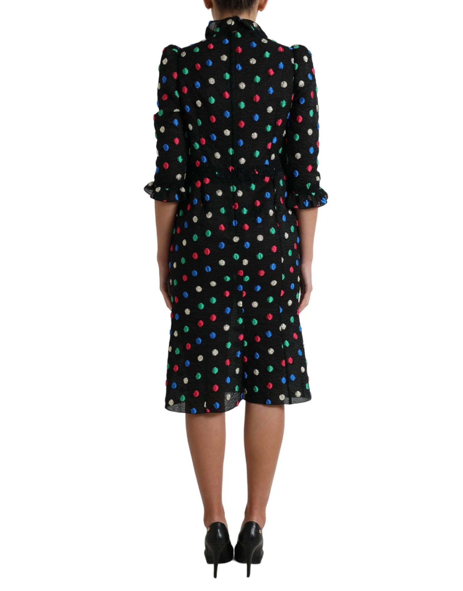 Dolce & Gabbana Black Polka Dot Ruffle Cotton Midi Dress - IT40|S - Dresses