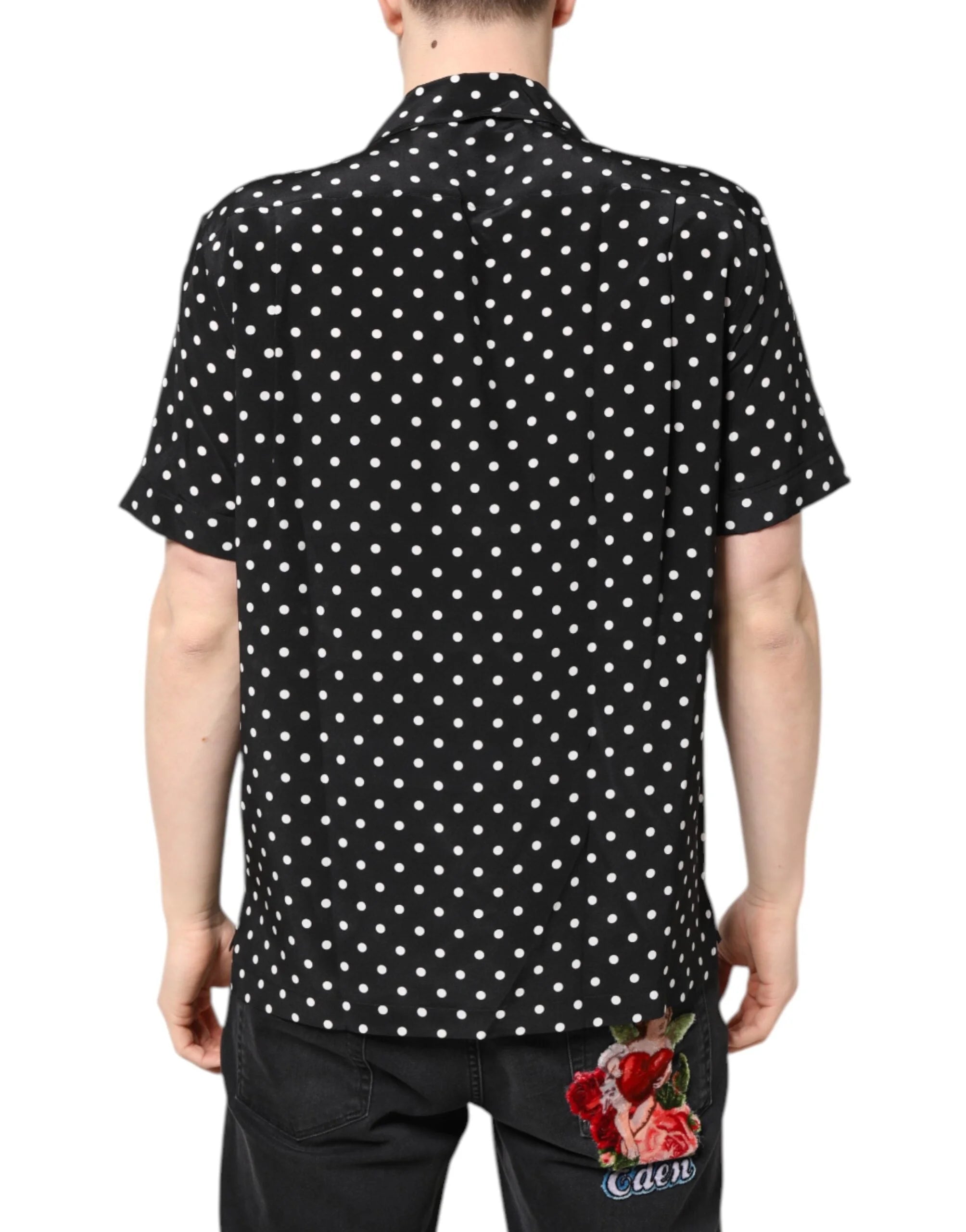 Dolce & Gabbana Black Polka Dot Short Sleeves Casual Shirt - IT38 | XS - Shirts