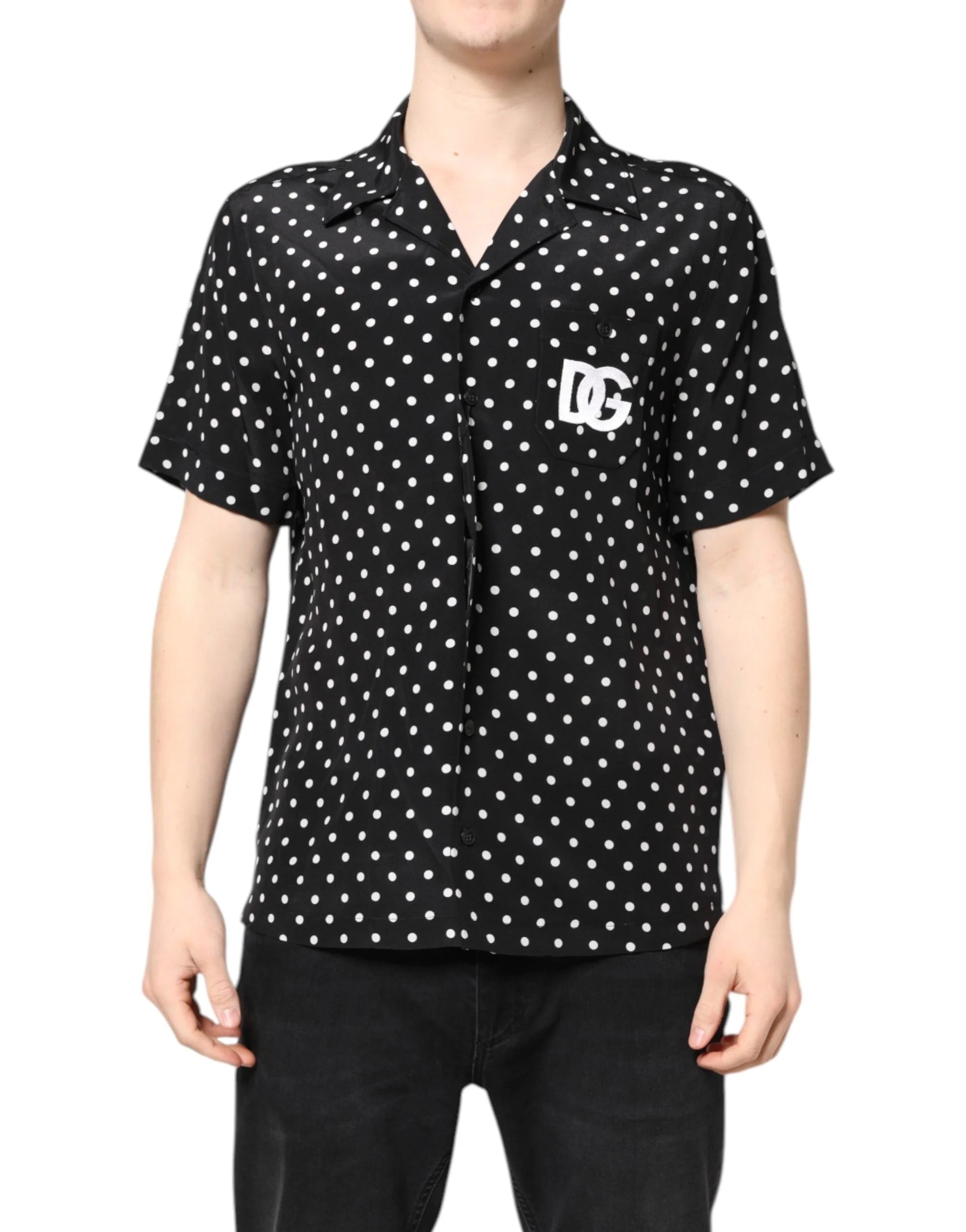 Dolce & Gabbana Black Polka Dot Short Sleeves Casual Shirt - IT38 | XS - Shirts