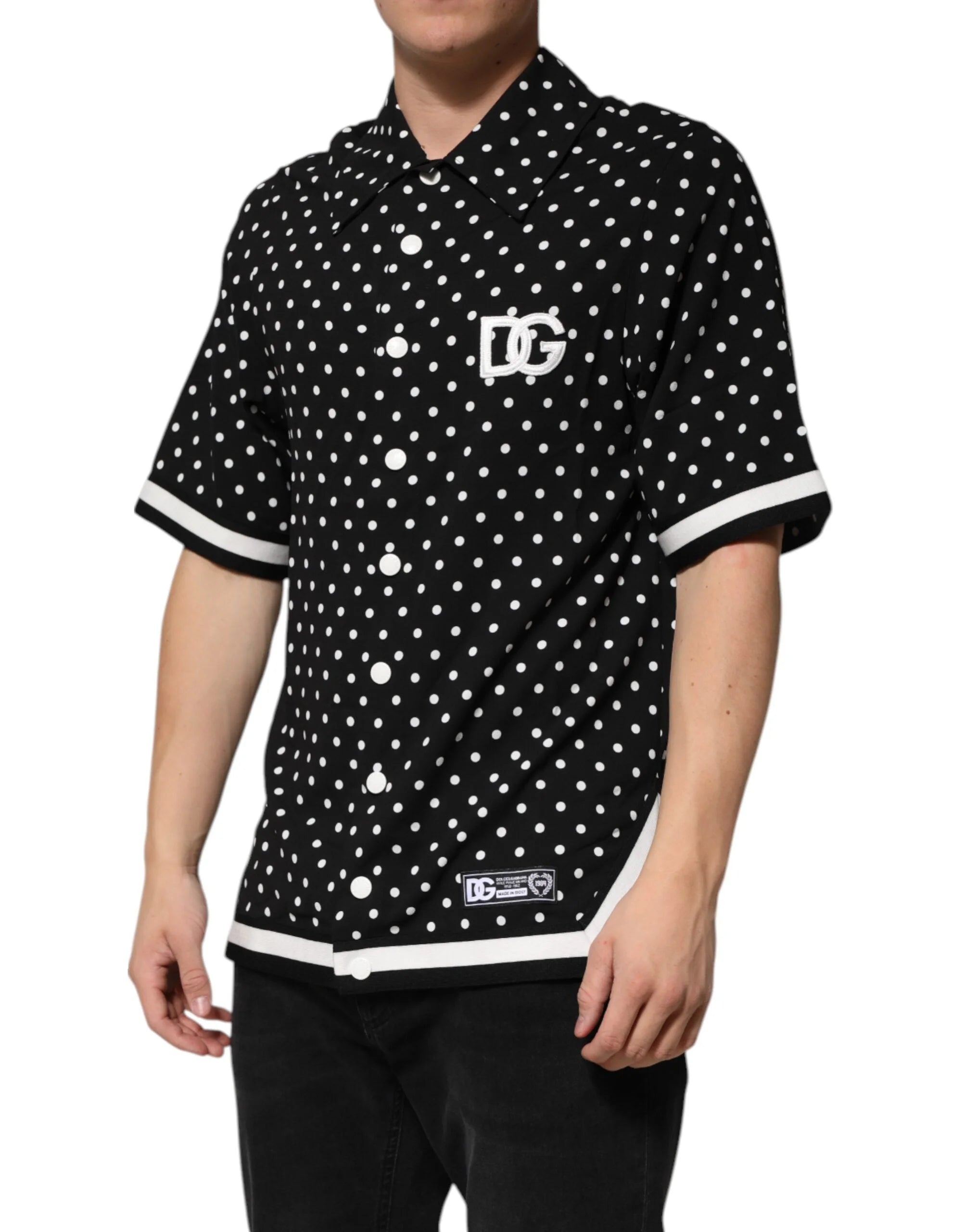 Dolce & Gabbana Black Polka Dot Short Sleeves Collared Polo T-shirt - S - Polos