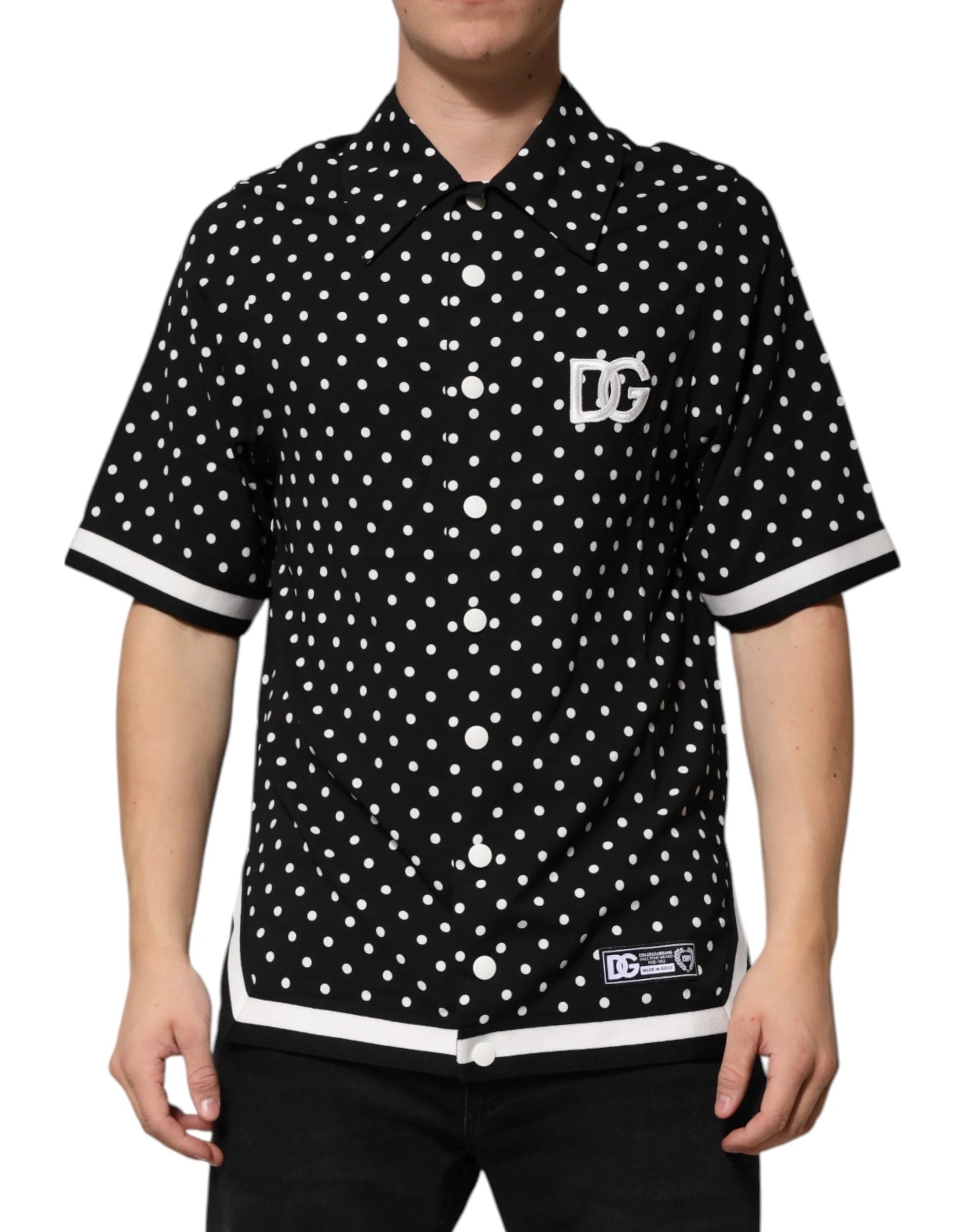 Dolce & Gabbana Black Polka Dot Short Sleeves Collared Polo T-shirt - S - Polos