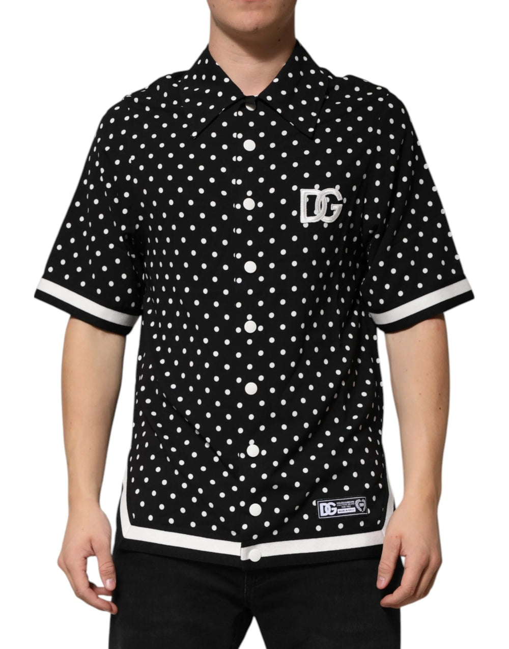Dolce & Gabbana Black Polka Dot Short Sleeves Collared Polo T-shirt - S - Polos
