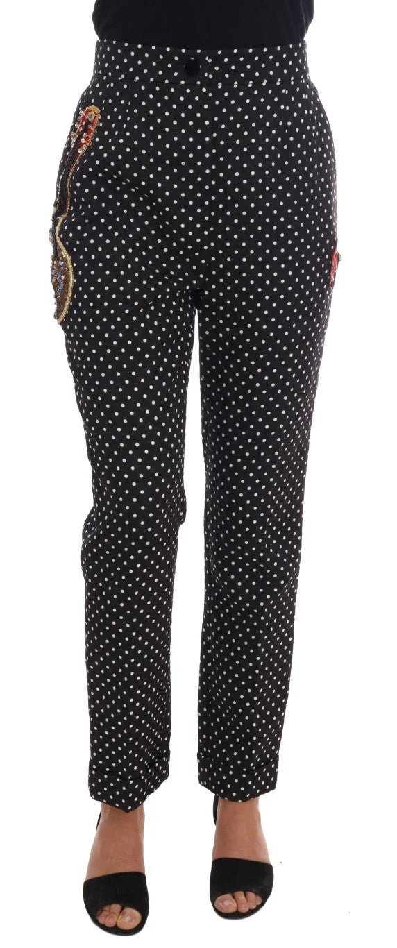 Dolce & Gabbana Black Polka Dot Sicily Crystal Pants - IT42|M - Trousers