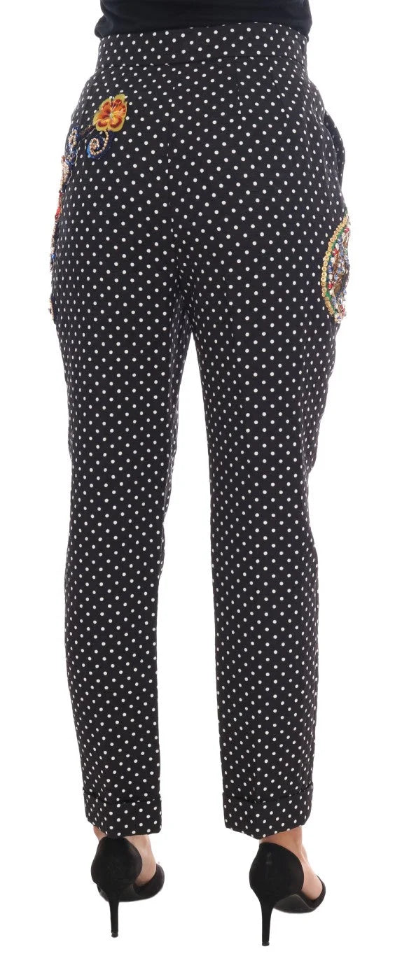 Dolce & Gabbana Black Polka Dot Sicily Crystal Pants - IT42|M - Trousers