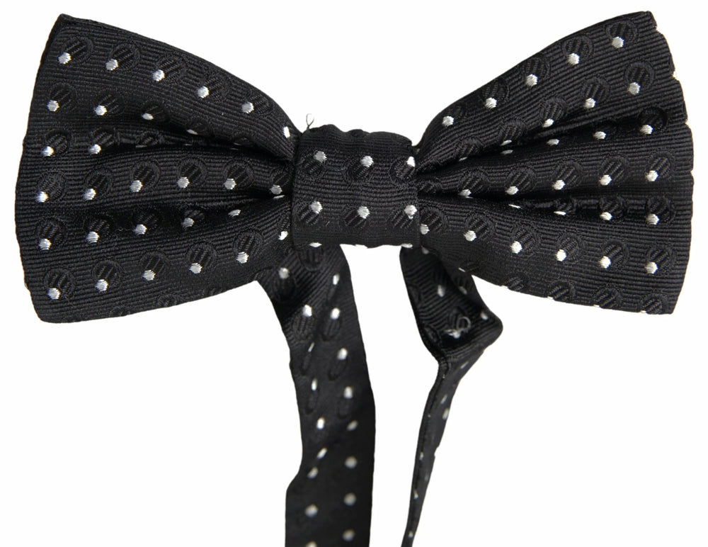 Dolce & Gabbana Black Polka Dot Silk Adjustable Men Neck Papillon Bow Tie - Neckties