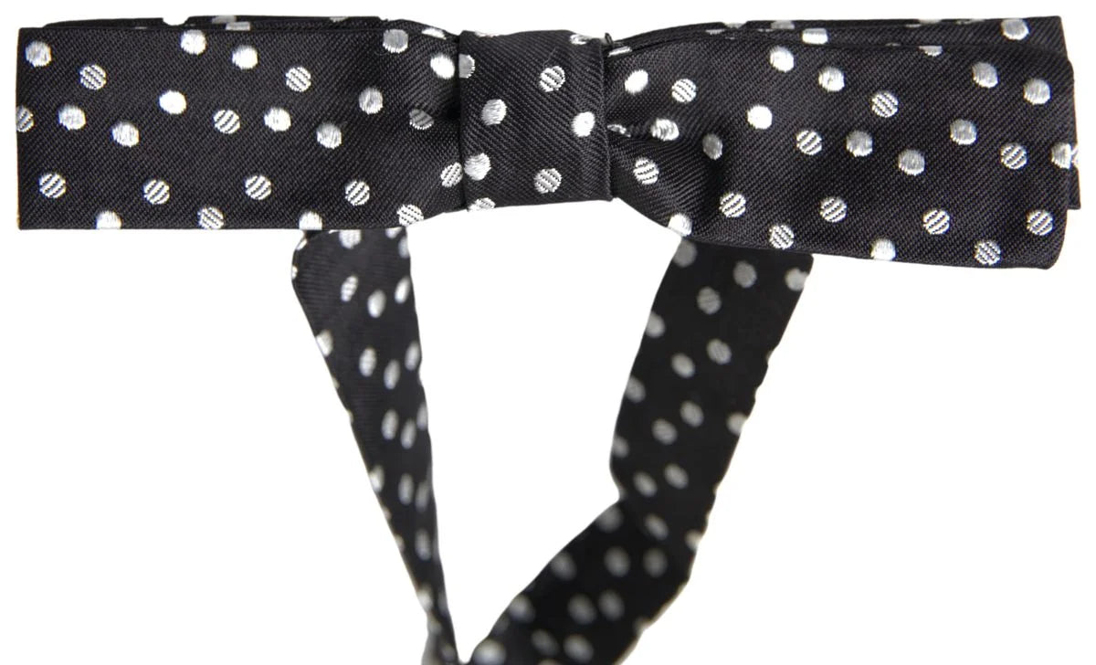 Dolce & Gabbana Black Polka Dot Silk Adjustable Men Neck Papillon Bow Tie - Neckties