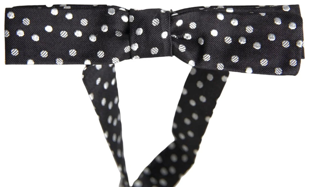 Dolce & Gabbana Black Polka Dot Silk Adjustable Men Neck Papillon Bow Tie - Neckties