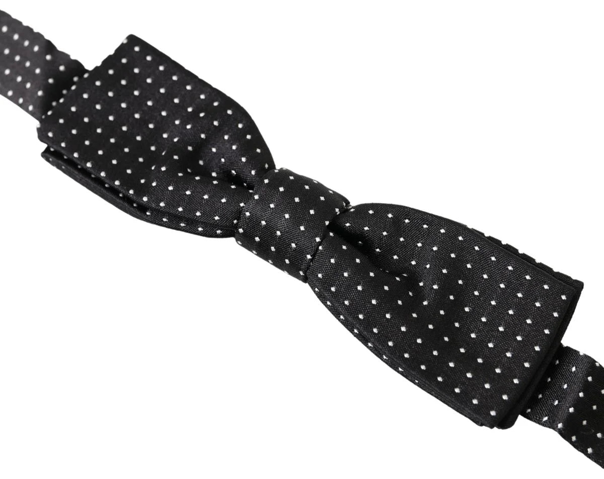 Dolce & Gabbana Black Polka Dot Silk Adjustable Men Neck Papillon Bow Tie - Neckties