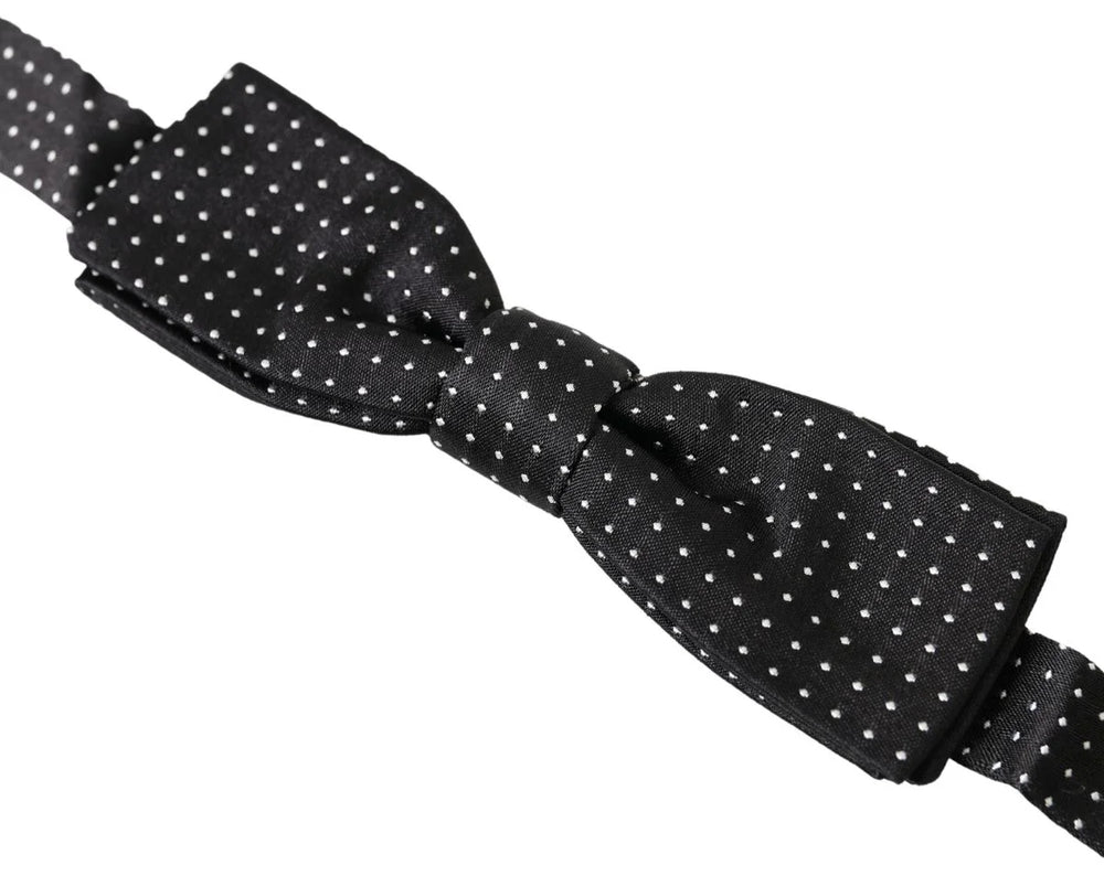 Dolce & Gabbana Black Polka Dot Silk Adjustable Men Neck Papillon Bow Tie - Neckties