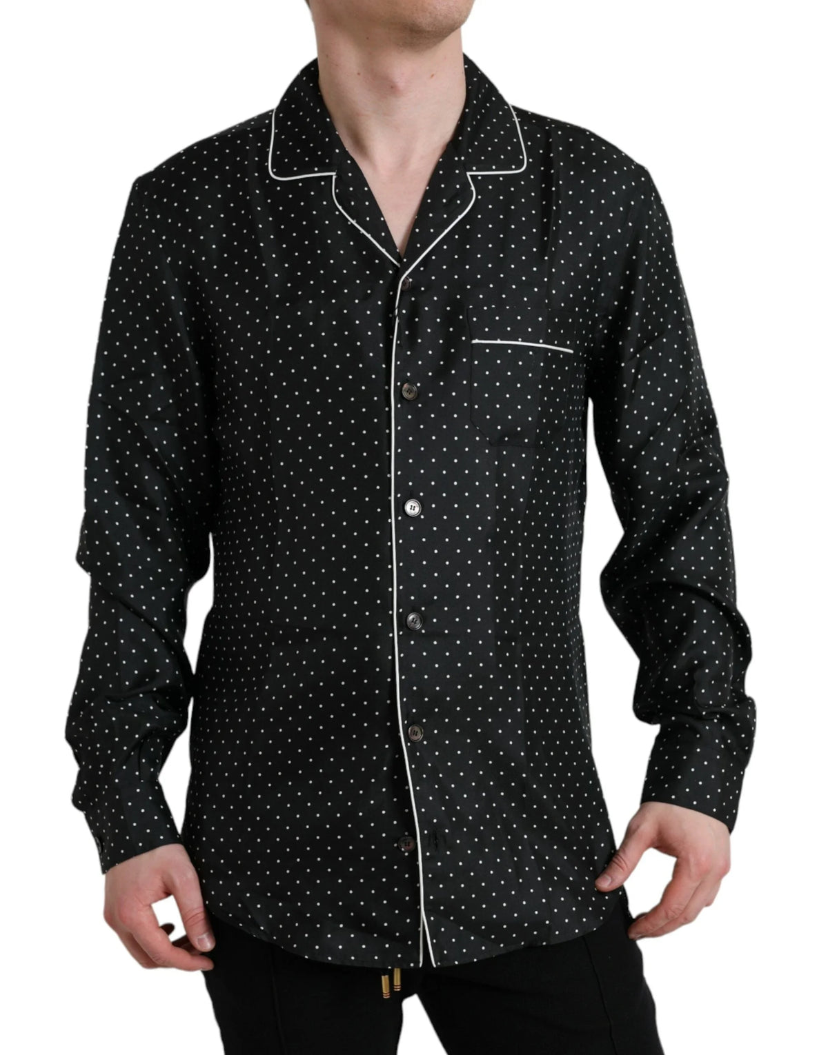 Dolce & Gabbana Black Polka Dot Silk Long Sleeve Shirt - Shirts