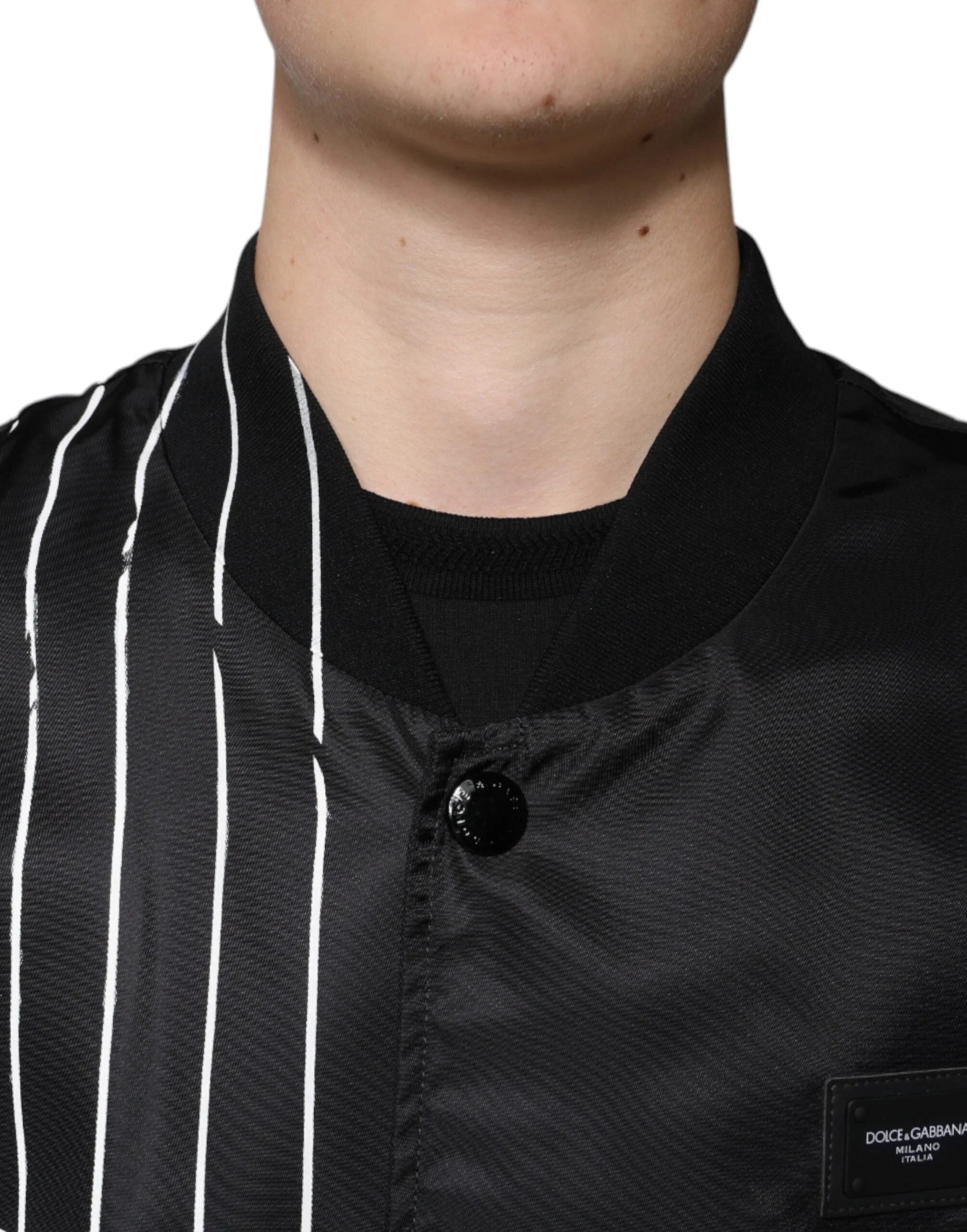 Dolce & Gabbana Black Polka Dot Stripe Nylon Bomber Jacket - IT58 | 3XL - Bomber Jackets