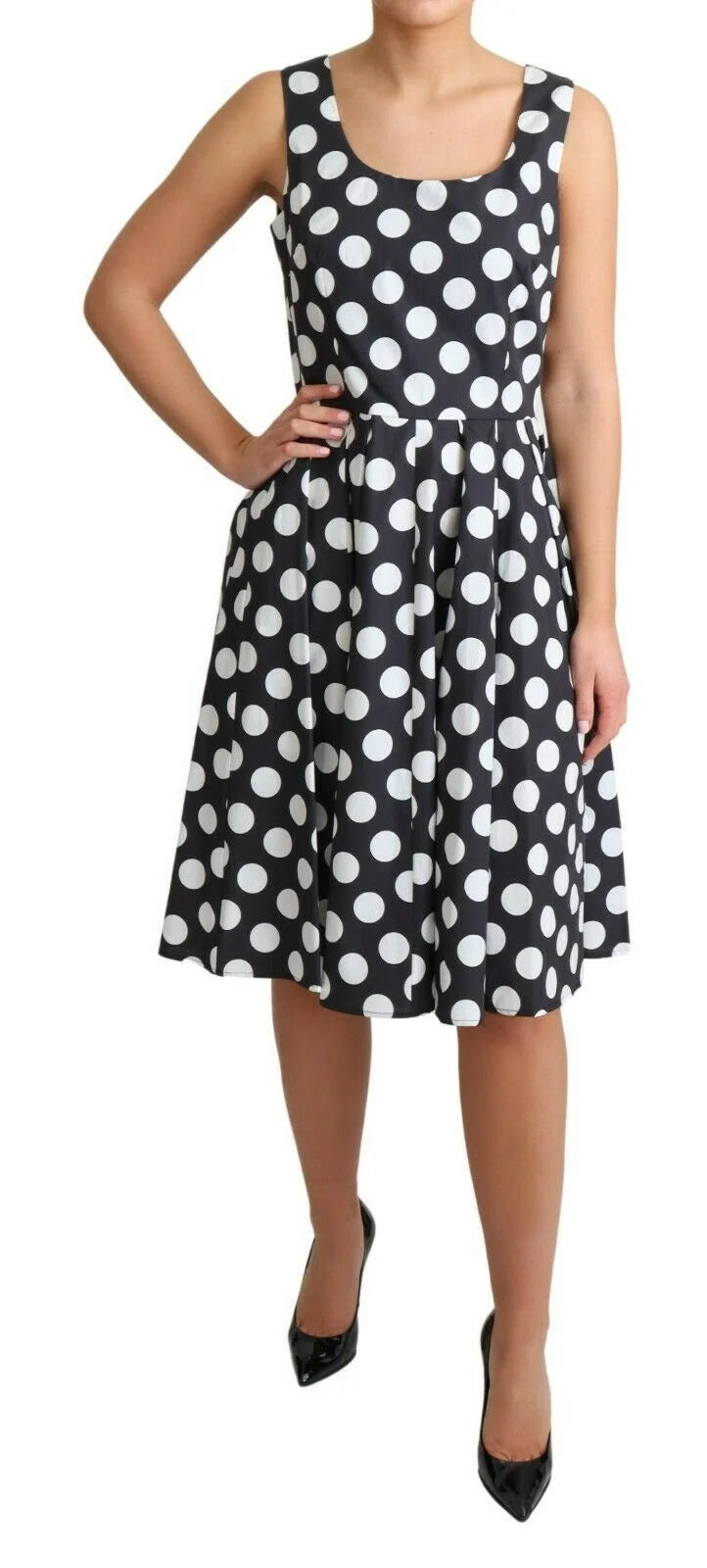 Dolce & Gabbana Black Polka Dotted Cotton A-Line Dress - IT40|S - Dresses