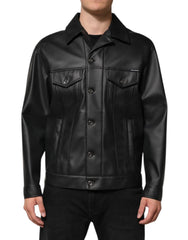 Dolce & Gabbana Black Polyester Button Down Biker Jacket - Trucker Jackets