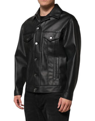 Dolce & Gabbana Black Polyester Button Down Biker Jacket - Trucker Jackets