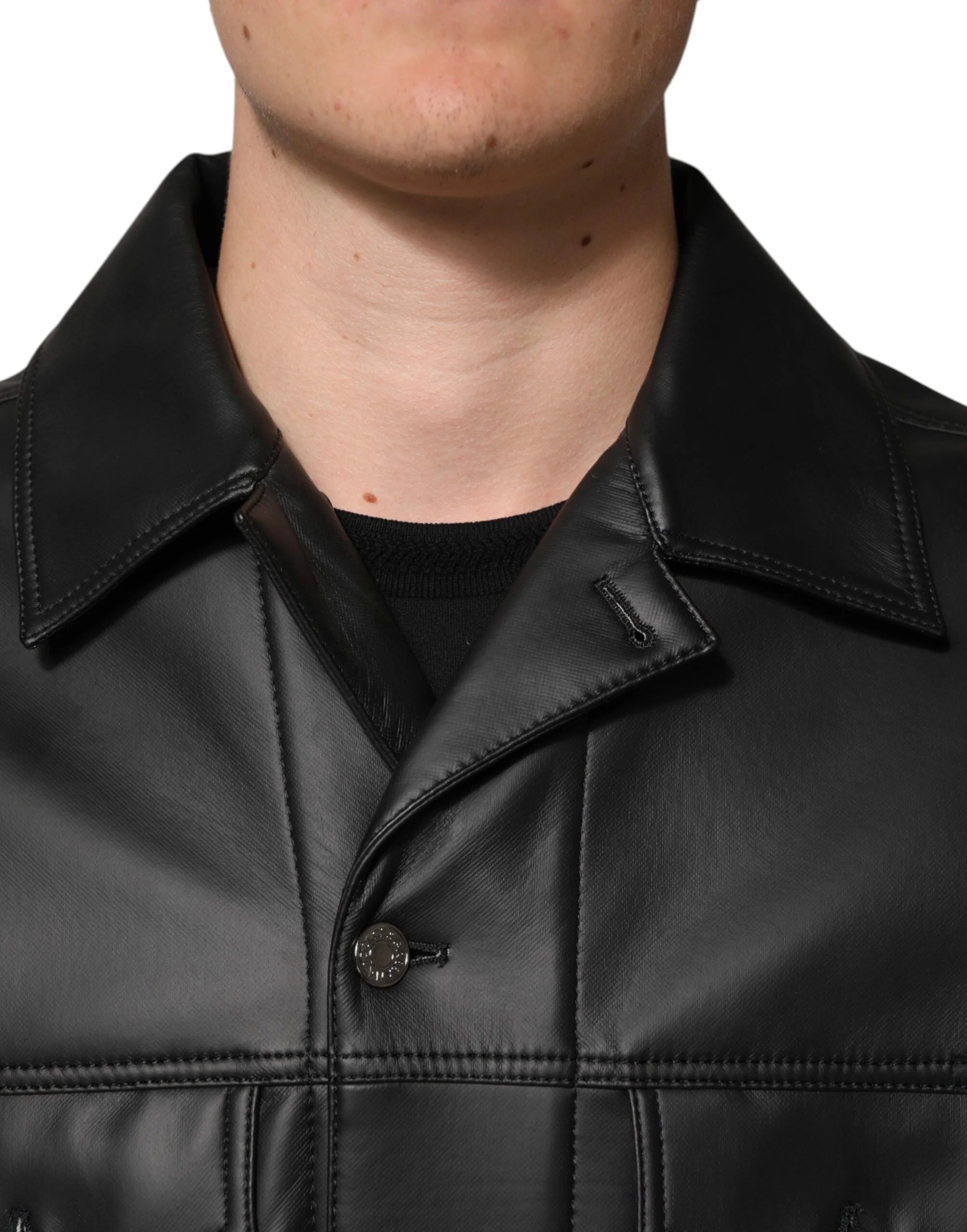 Dolce & Gabbana Black Polyester Button Down Biker Jacket - Trucker Jackets