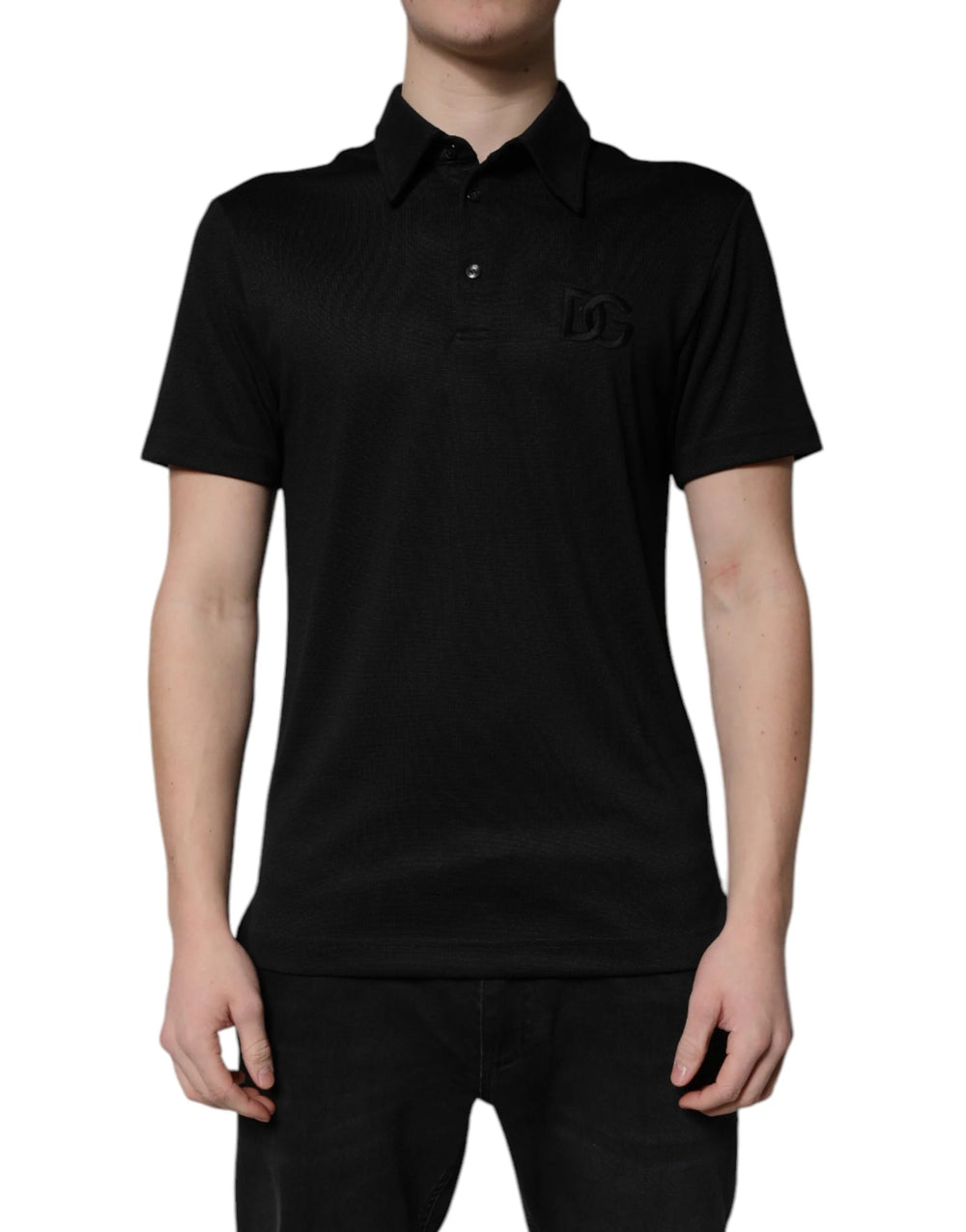 Dolce & Gabbana Black Polyester DG Logo Collared Polo T-shirt - IT44 | XS - Polos