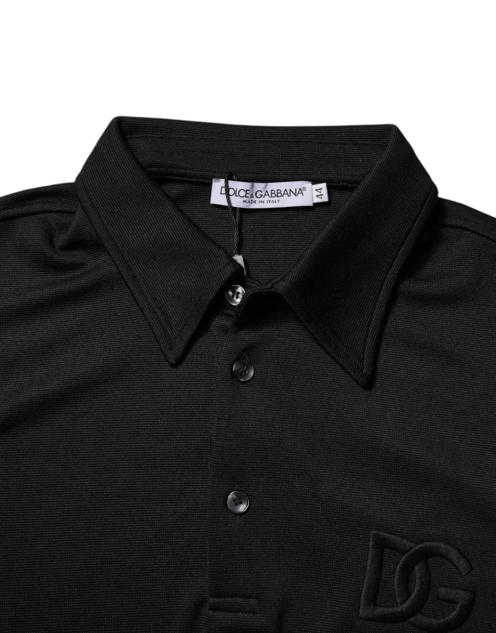 Dolce & Gabbana Black Polyester DG Logo Collared Polo T-shirt - IT44 | XS - Polos