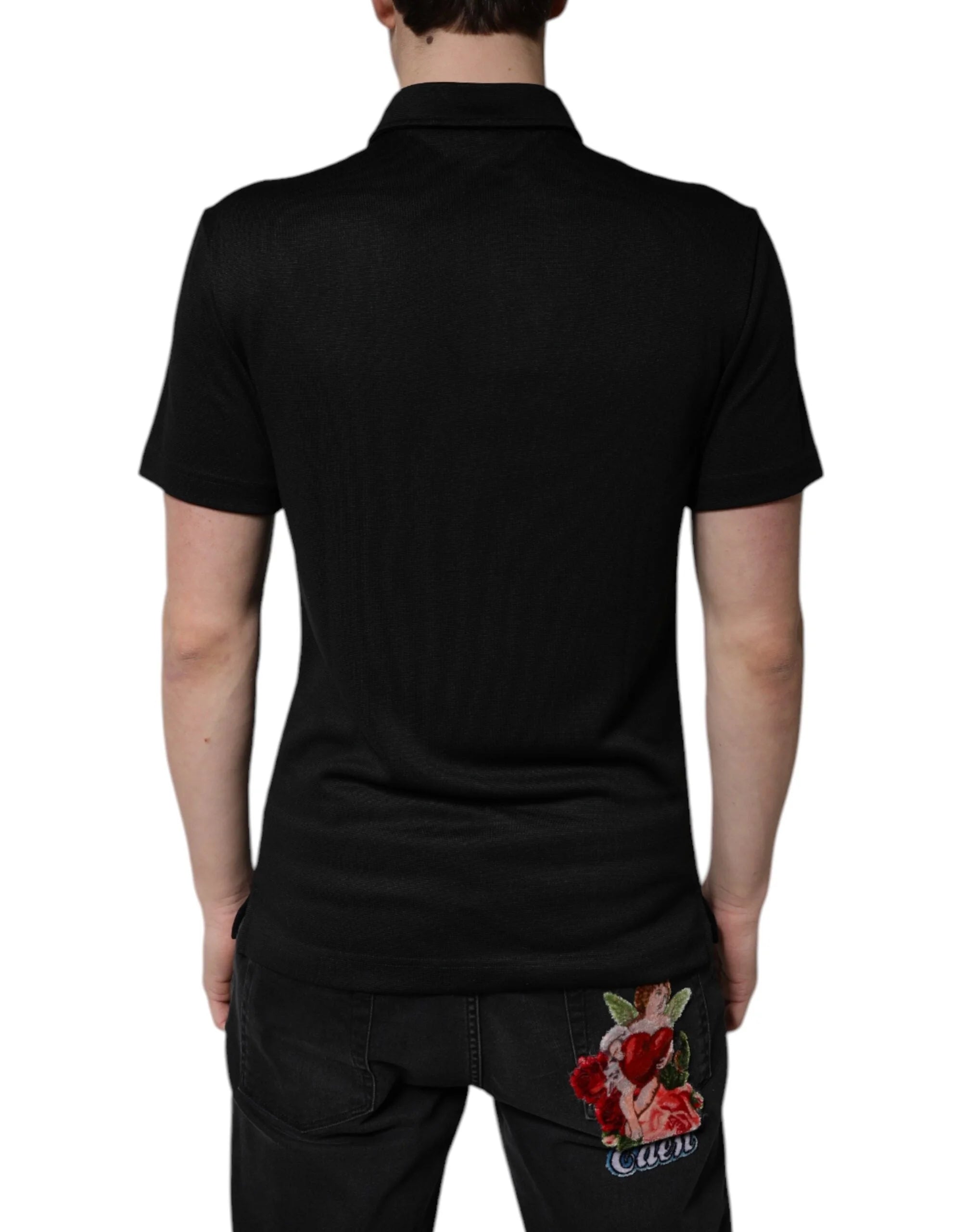 Dolce & Gabbana Black Polyester DG Logo Collared Polo T-shirt - IT44 | XS - Polos
