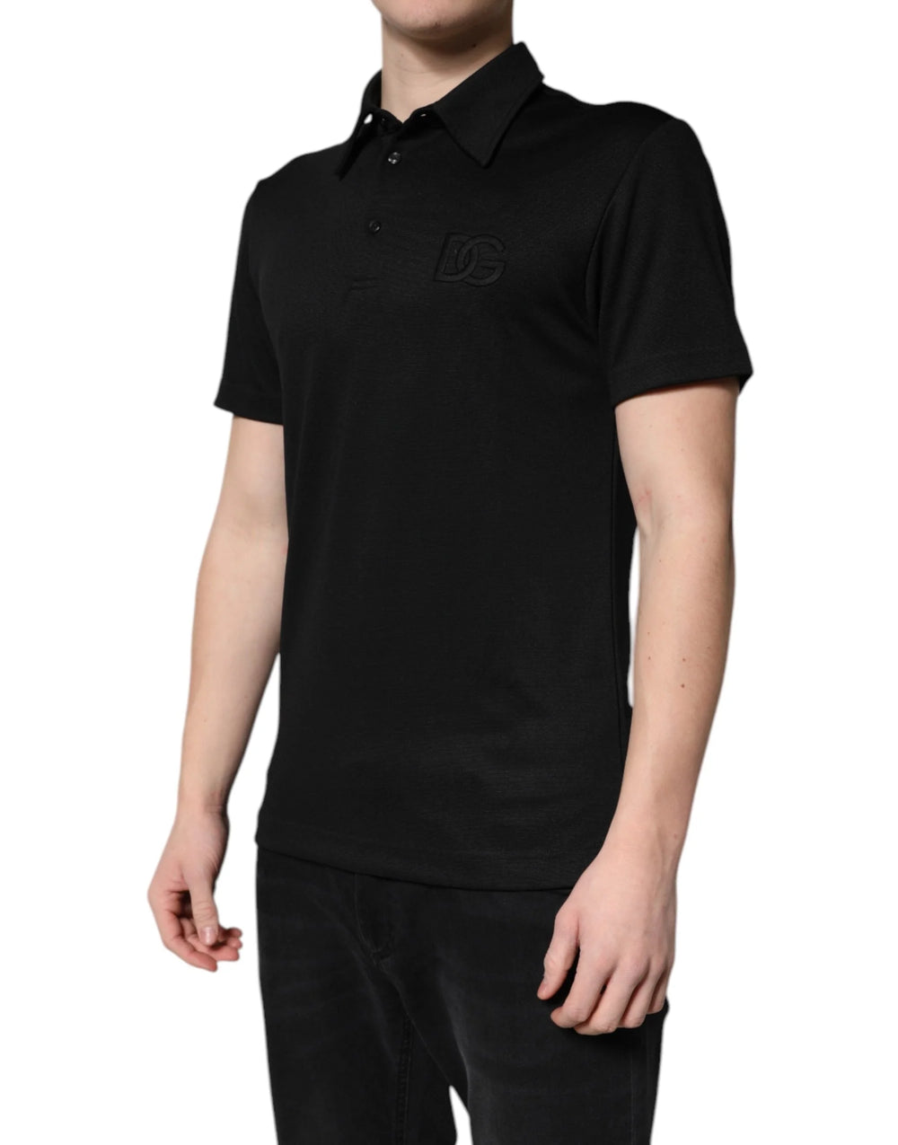 Dolce & Gabbana Black Polyester DG Logo Collared Polo T-shirt - IT44 | XS - Polos