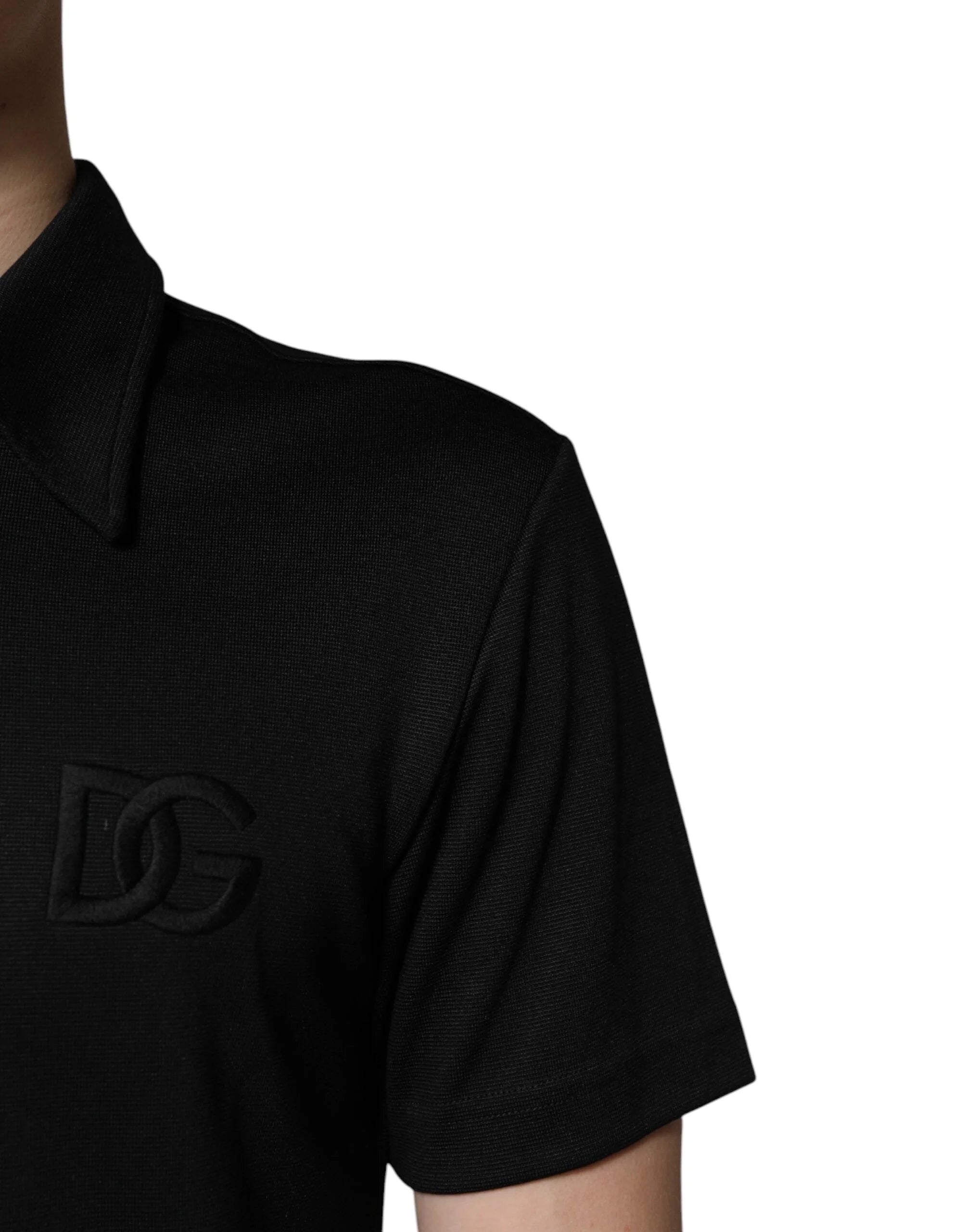Dolce & Gabbana Black Polyester DG Logo Collared Polo T-shirt - IT44 | XS - Polos