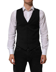 Dolce & Gabbana Black Polyester Dress Formal Waistcoat Vest - IT44 | XS