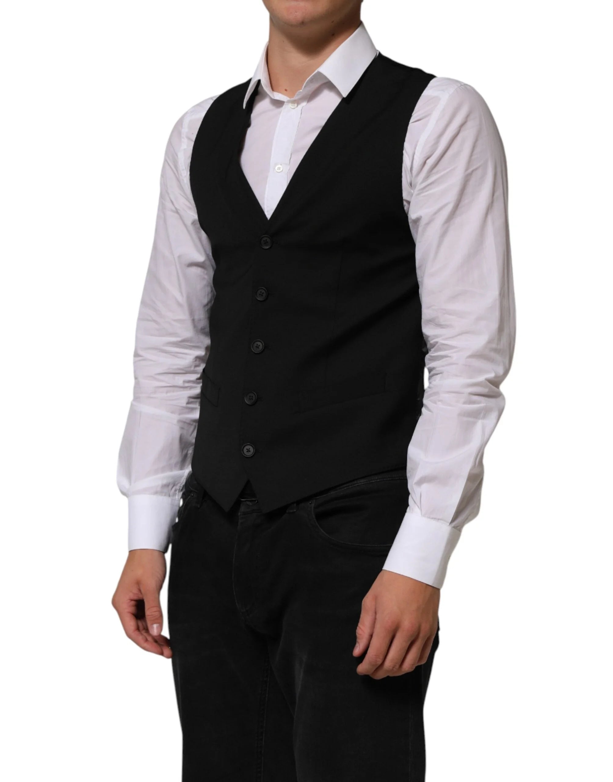 Dolce & Gabbana Black Polyester Dress Formal Waistcoat Vest - IT44 | XS