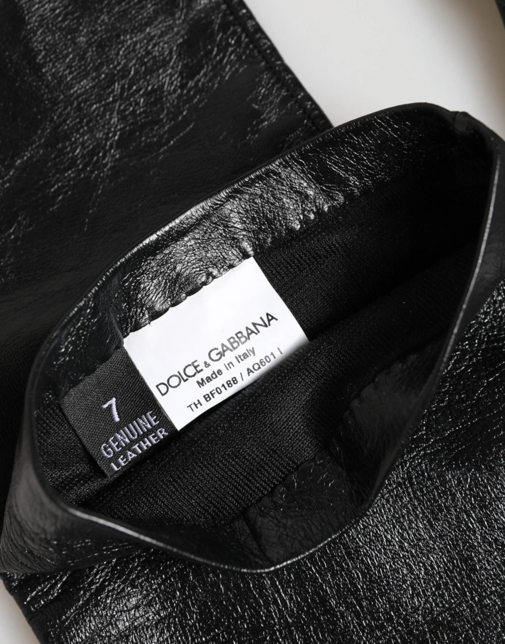 Dolce & Gabbana Black Polyester Elbow Length Mitten Gloves - 7|S - Gloves & Mittens