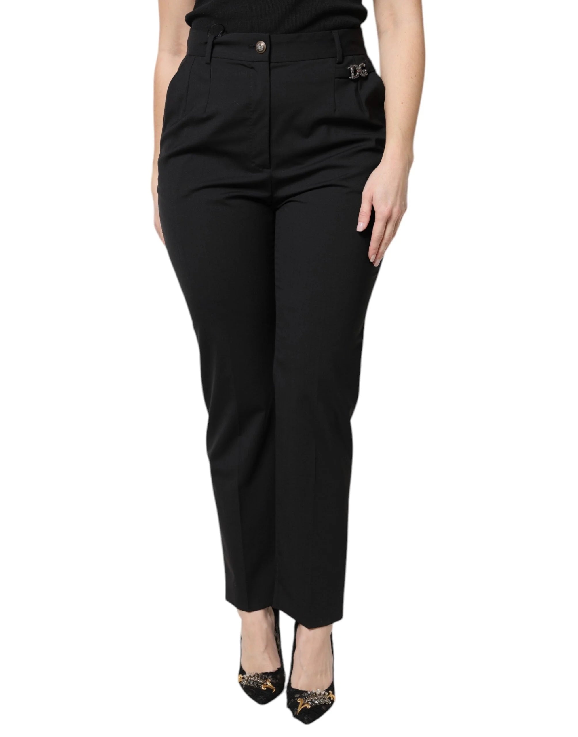 Dolce & Gabbana Black Polyester High Waist Dress Pants - IT44 | L - Trousers