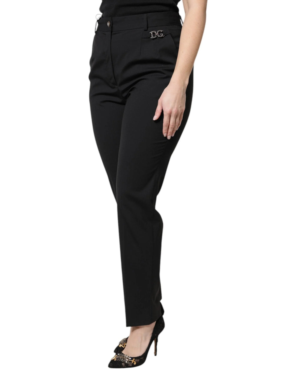 Dolce & Gabbana Black Polyester High Waist Dress Pants - IT44 | L - Trousers