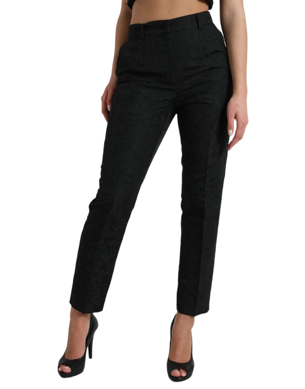 Dolce & Gabbana Black Polyester High Waist Tapered Pants - IT42|M
