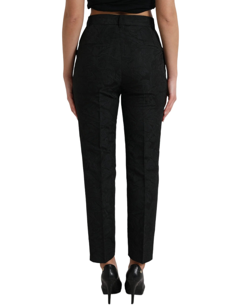 Dolce & Gabbana Black Polyester High Waist Tapered Pants - IT42|M
