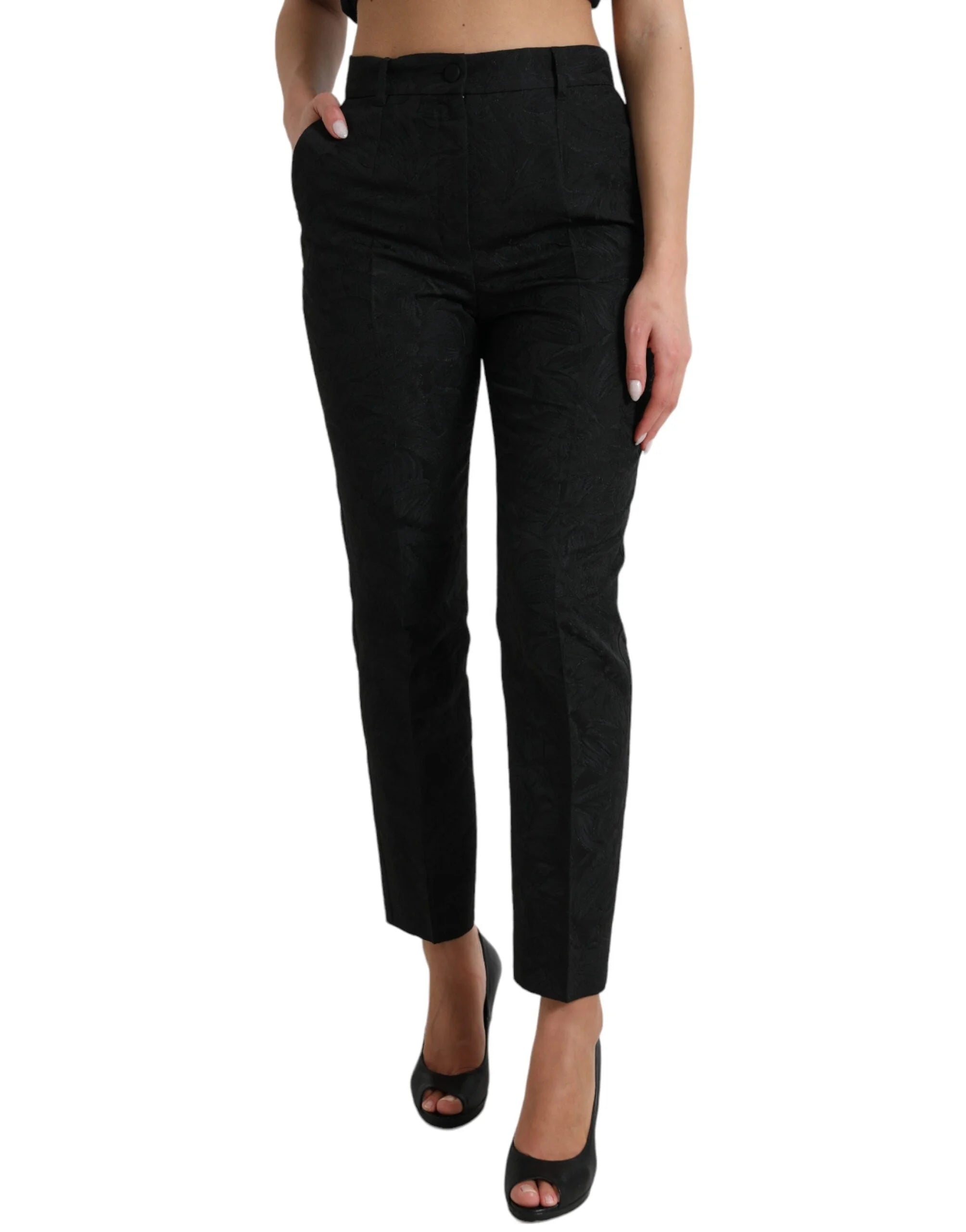 Dolce & Gabbana Black Polyester High Waist Tapered Pants - IT42|M