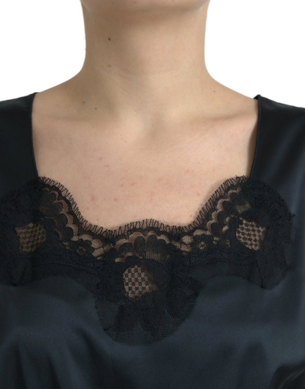 Dolce & Gabbana Black Polyester Lace Trim Sheath Midi Dress - Dresses