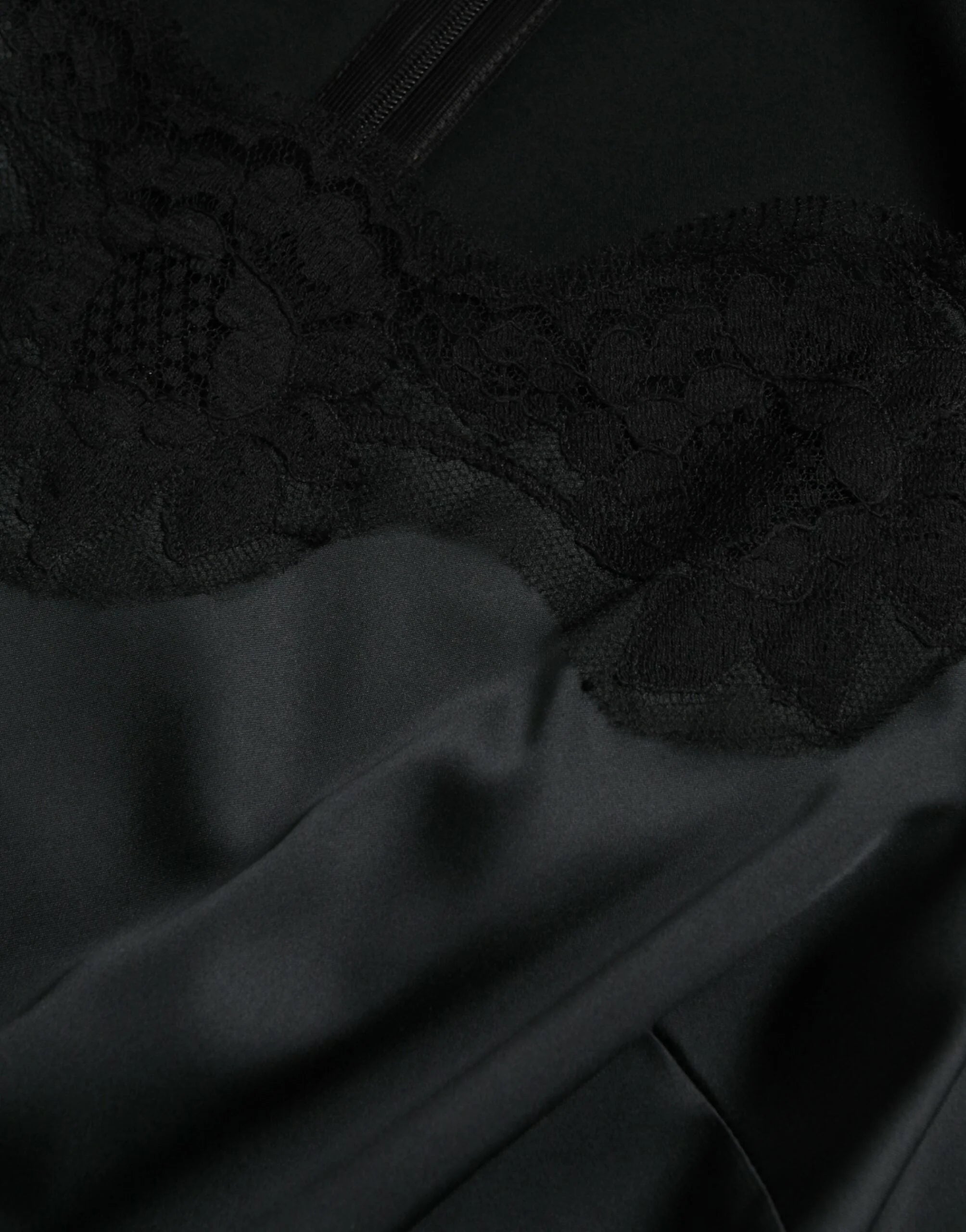 Dolce & Gabbana Black Polyester Lace Trim Sheath Midi Dress - Dresses