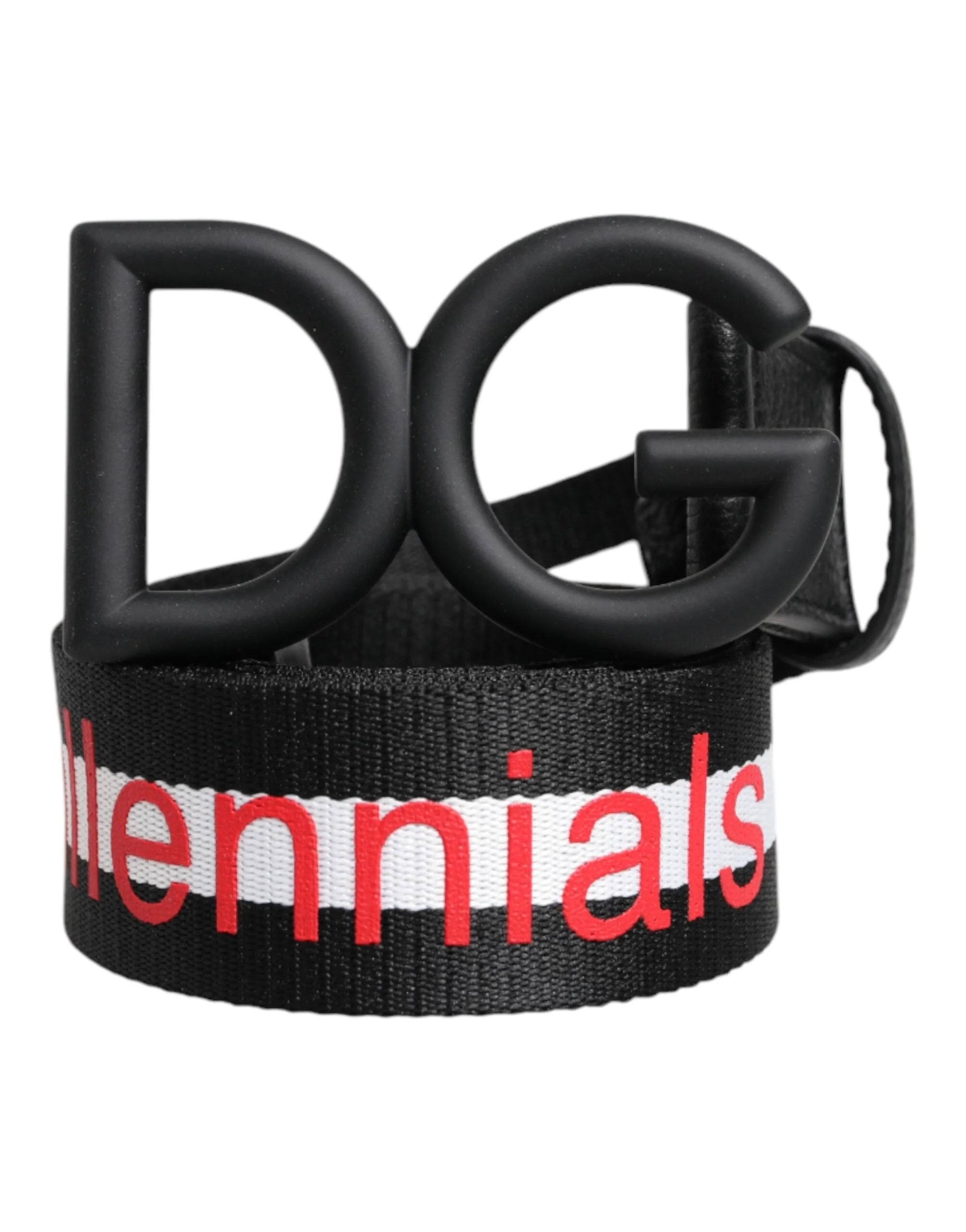 Dolce & Gabbana Black Polyester Logo Print DG Buckle Belt - Belts